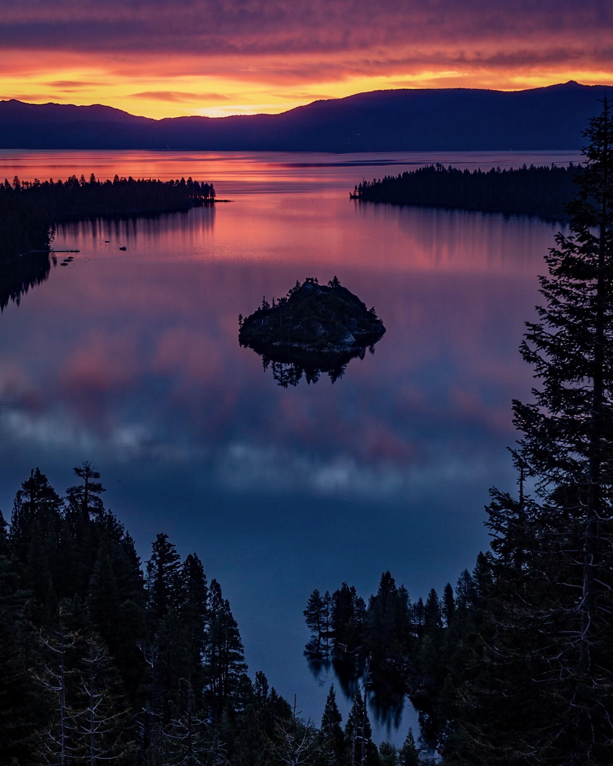 Emerald Bay, Pre-sunrise colors, Musicians, Beautiful landscapes, 2050x2560 HD Phone