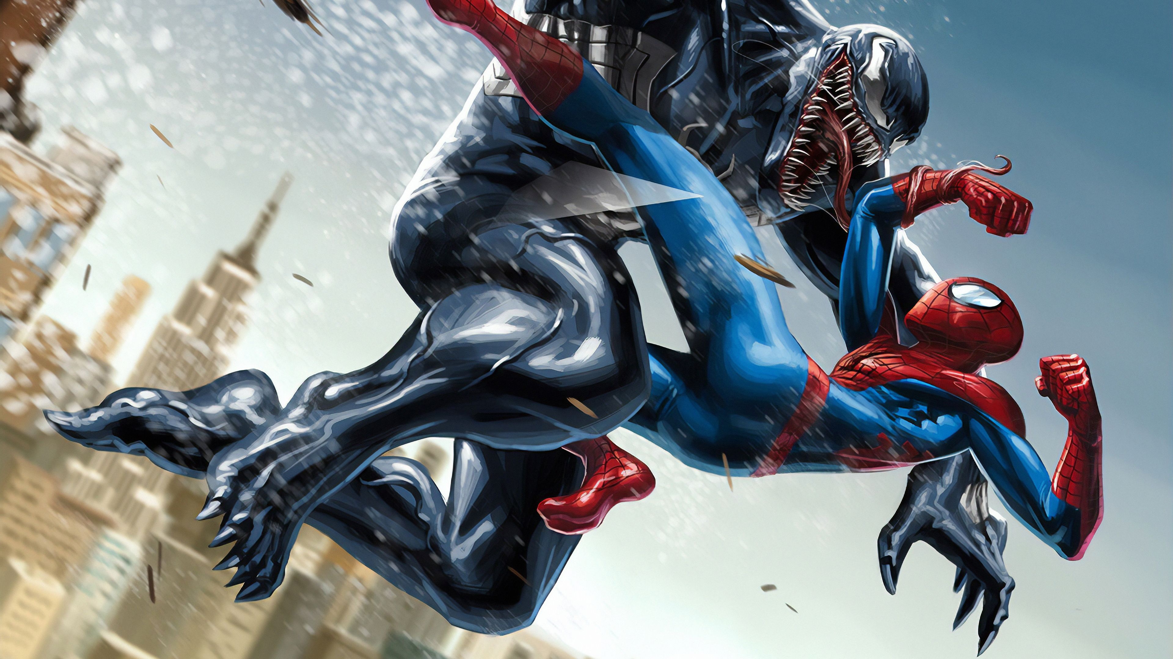 Spider-Man, Venom, New York City skyline, 4K Desktop wallpaper