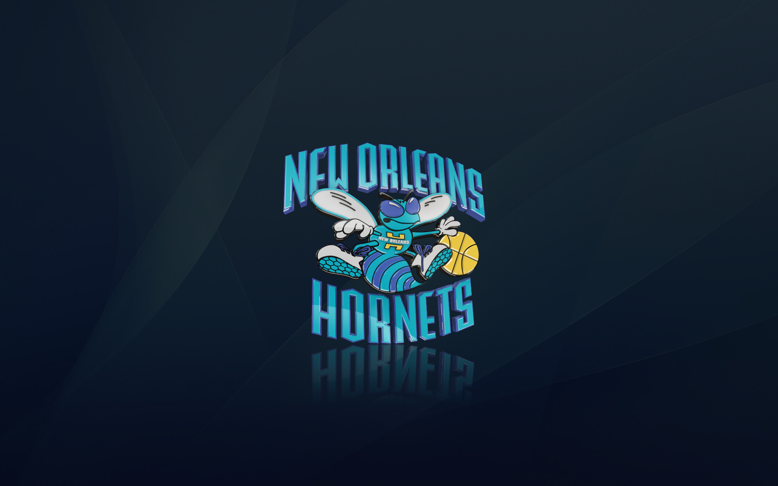 New Orleans Hornets logo, Teal hornet mascot emblem, Dark navy backdrop, HD Desktop wallpaper