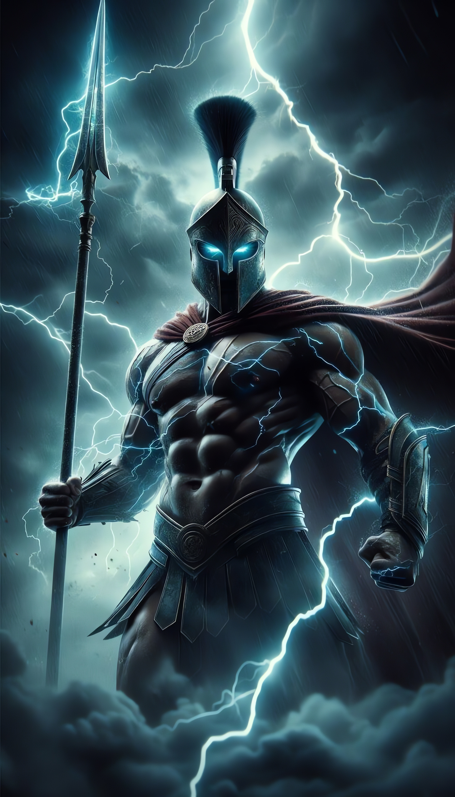 Spartan Warrior, Thunder, Lightning Wallpaper, Muscular Man, 1480x2580p
