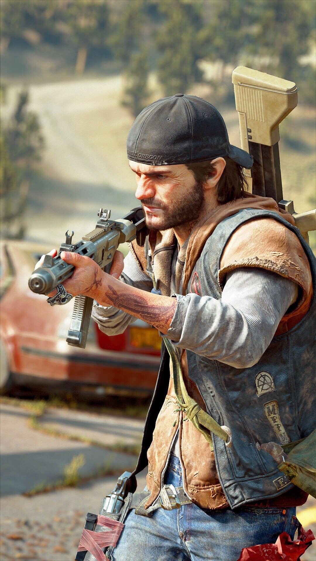 Deacon St. John, Mongrels MC vest, submachine gun, Full HD Phone wallpaper