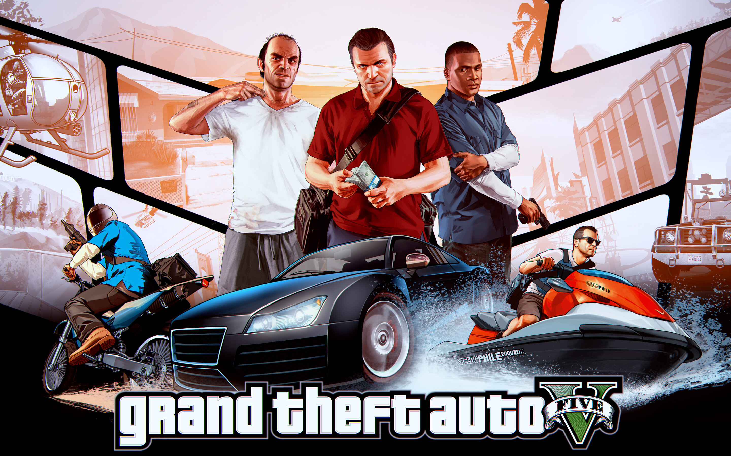 Grand Theft Auto 5, Dual screen wallpapers, Gaming immersion, Expanded view, 2880x1800 HD Desktop