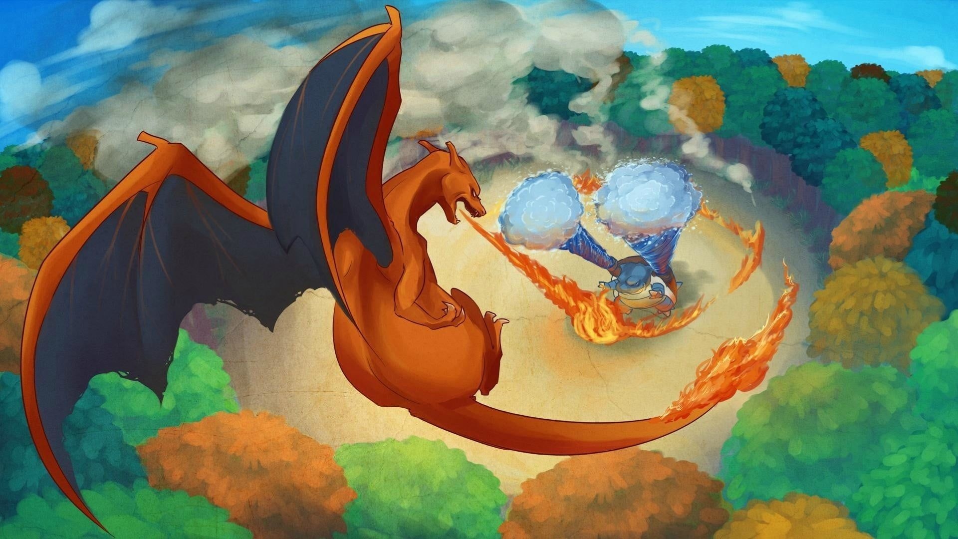 Charizard, Blastoise, Pokemon battle arena, Full HD Desktop wallpaper
