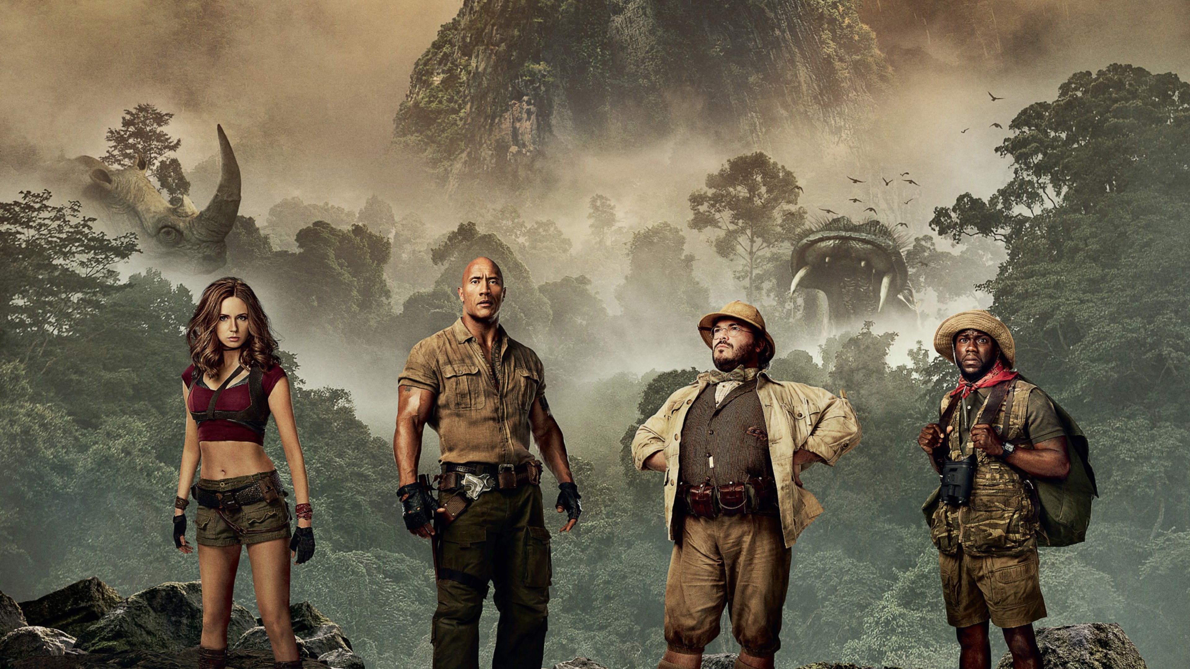 Jack Black, Kevin Hart, Dwayne Johnson, Karen Gillan, 3840x2160 4K Desktop