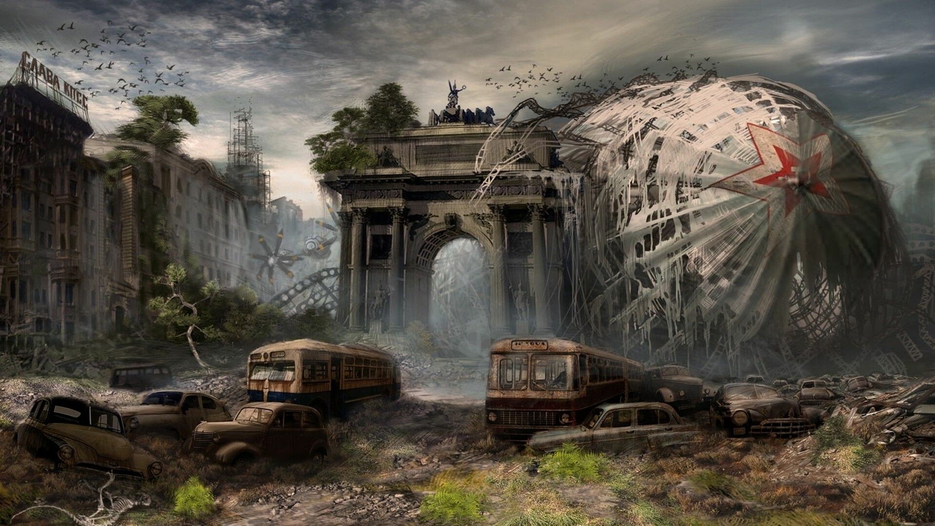 Post-apocalypse, Sci-fi, Dystopian city, Dark future, 1920x1080 Full HD Desktop