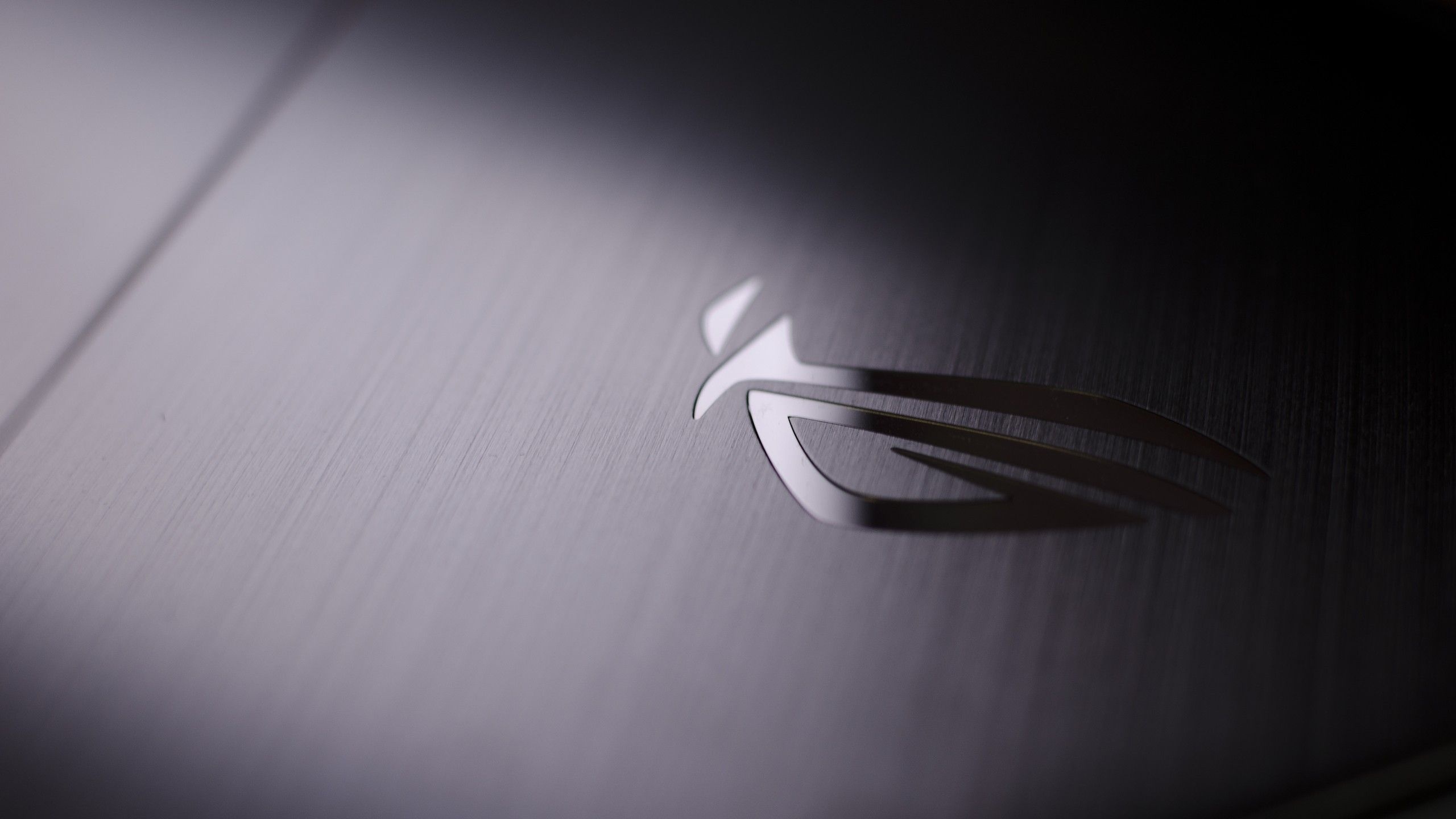 ASUS Republic of Gamers logo, Brushed aluminium laptop lid, Soft grey monochrome lighting, HD Desktop wallpaper