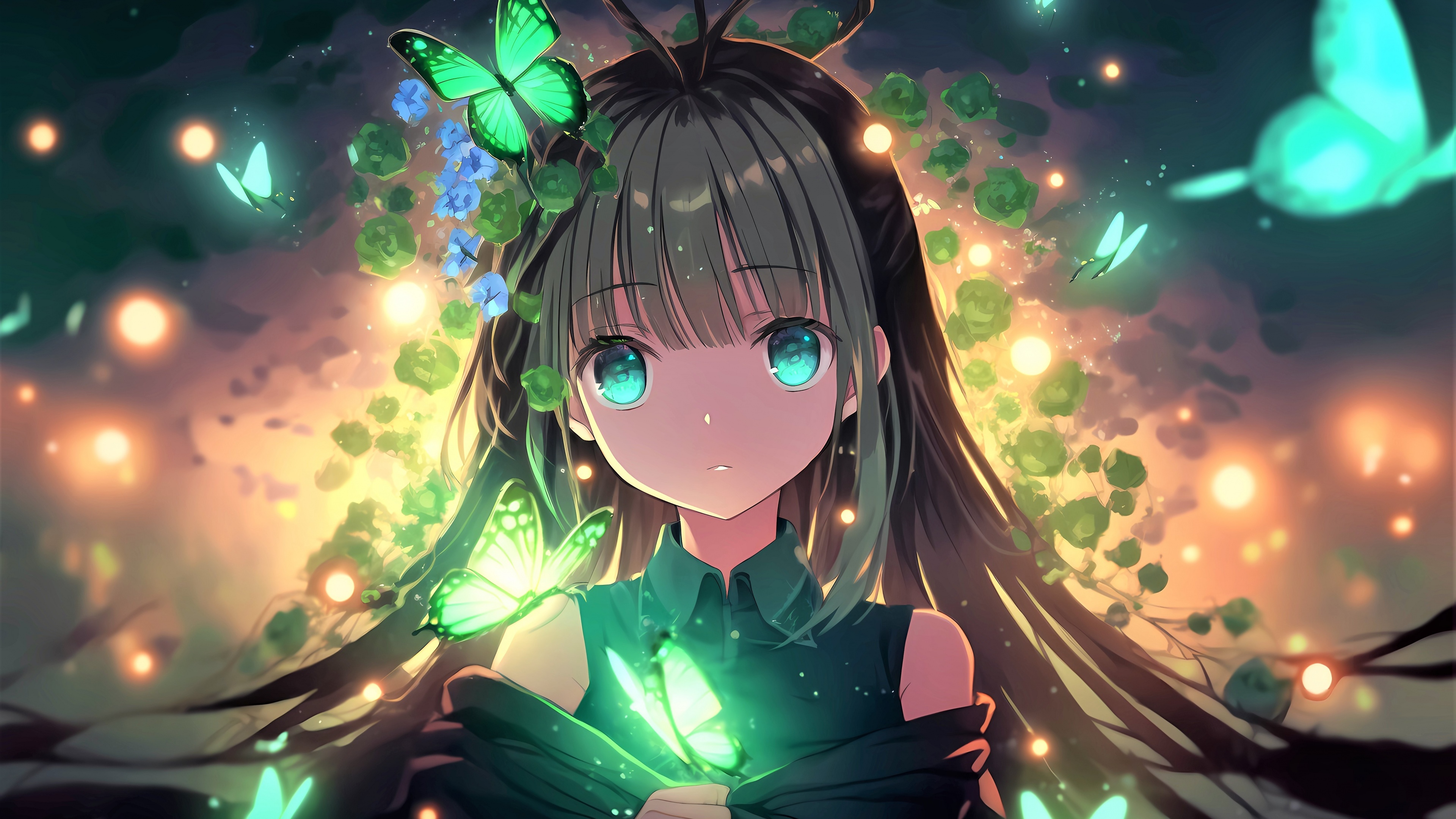 Green Eyes, Girly Charm, Vivid Backgrounds, Anime Focus, 3840x2160 4K Desktop
