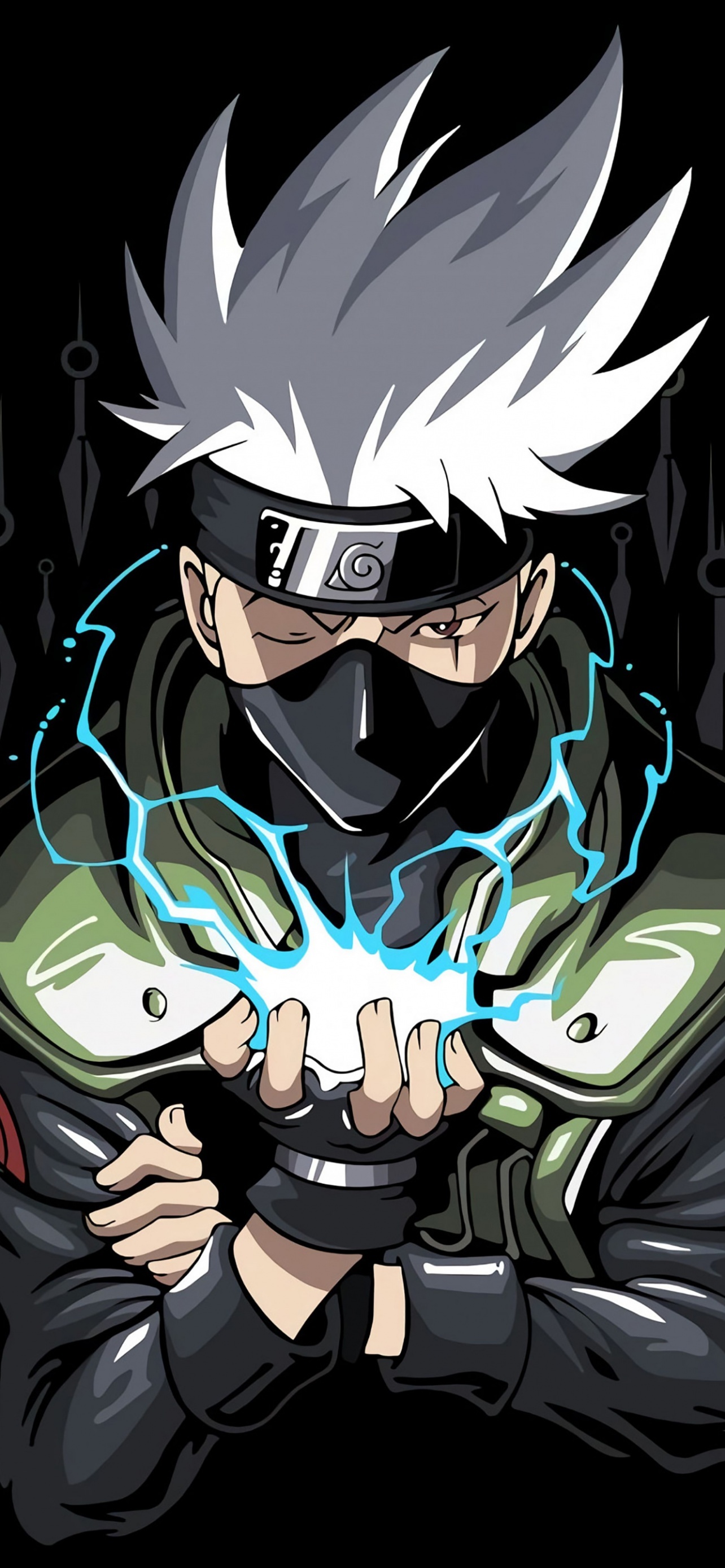 Kakashi, Anime masterpiece, Black amoled background, Incredible artwork, 1290x2780 HD Phone