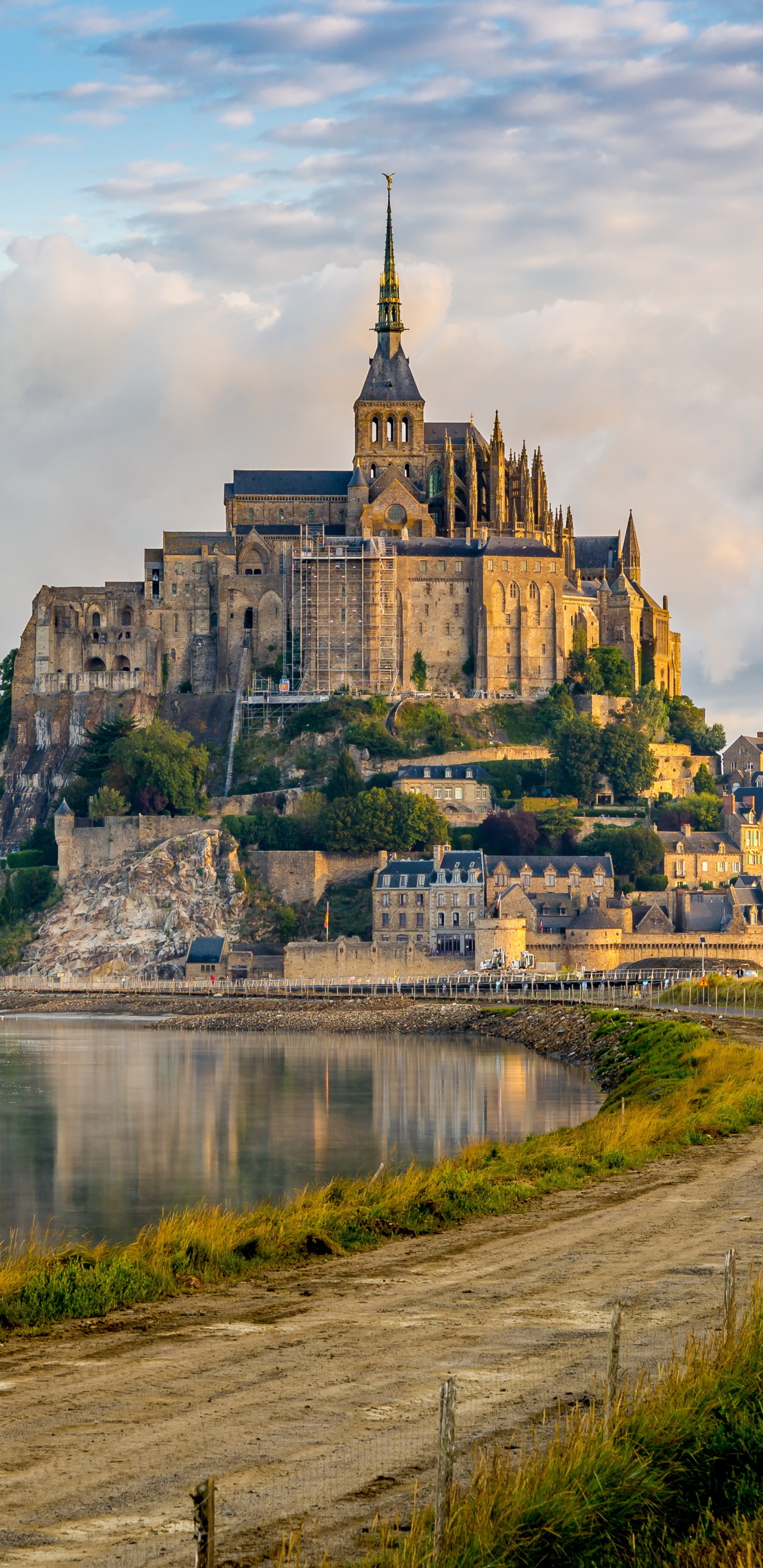 Mont Saint Michel, Religious site, Majestic architecture, Serene surroundings, 1440x2960 HD Phone