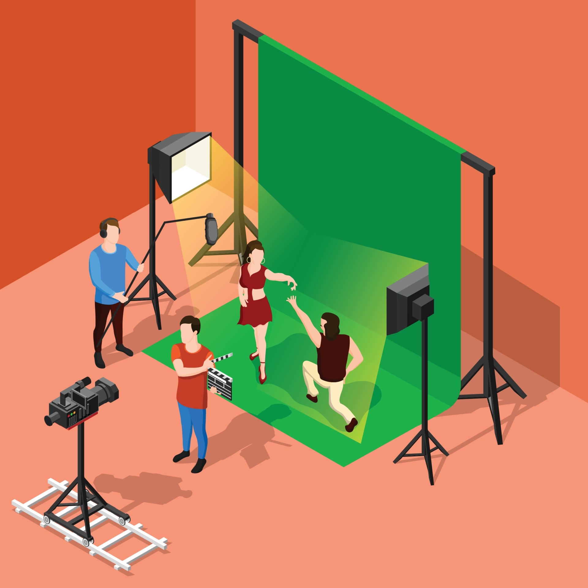 Movie Set, Isometric, Film set background, Vector art, 1920x1920 HD Phone