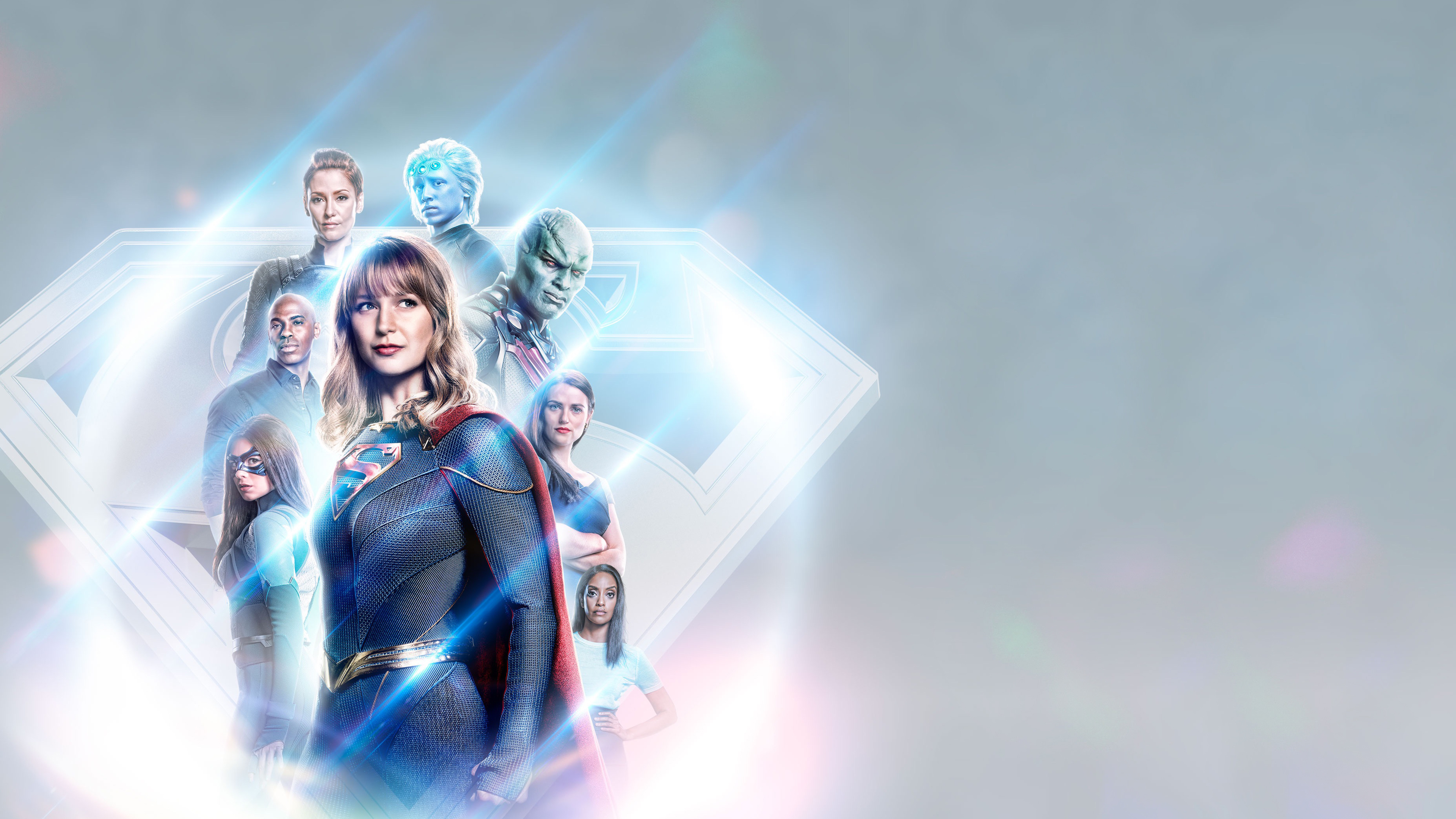 Melissa Benoist as Supergirl, Nicole Maines as Dreamer, Katie McGrath as Lena Luthor, Martian Manhunter, House of El insignia, 4K Desktop wallpaper