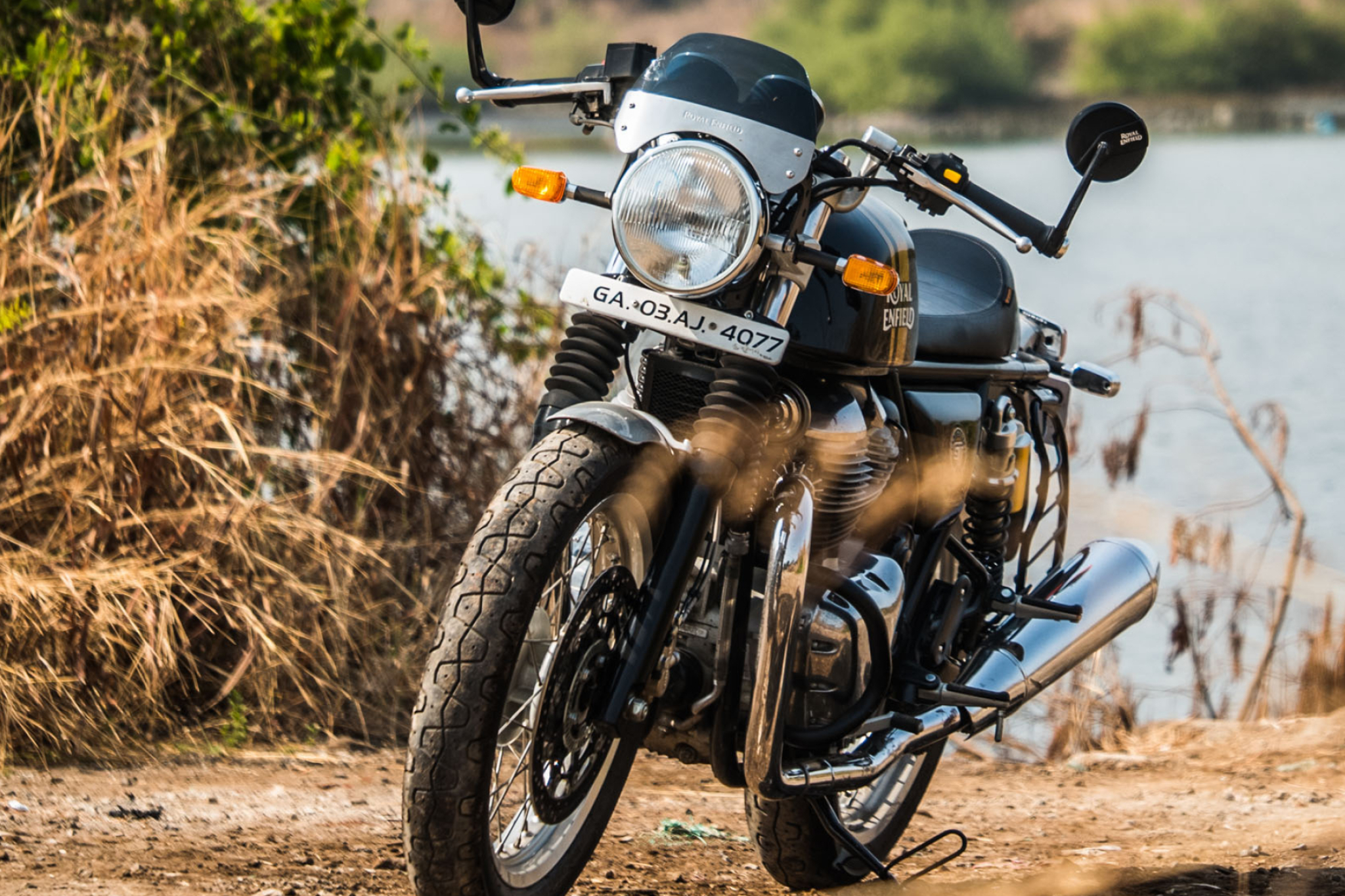 Royal Enfield Continental GT 650, Bar-end rearview mirror, Lakeside dirt track, HD Desktop wallpaper