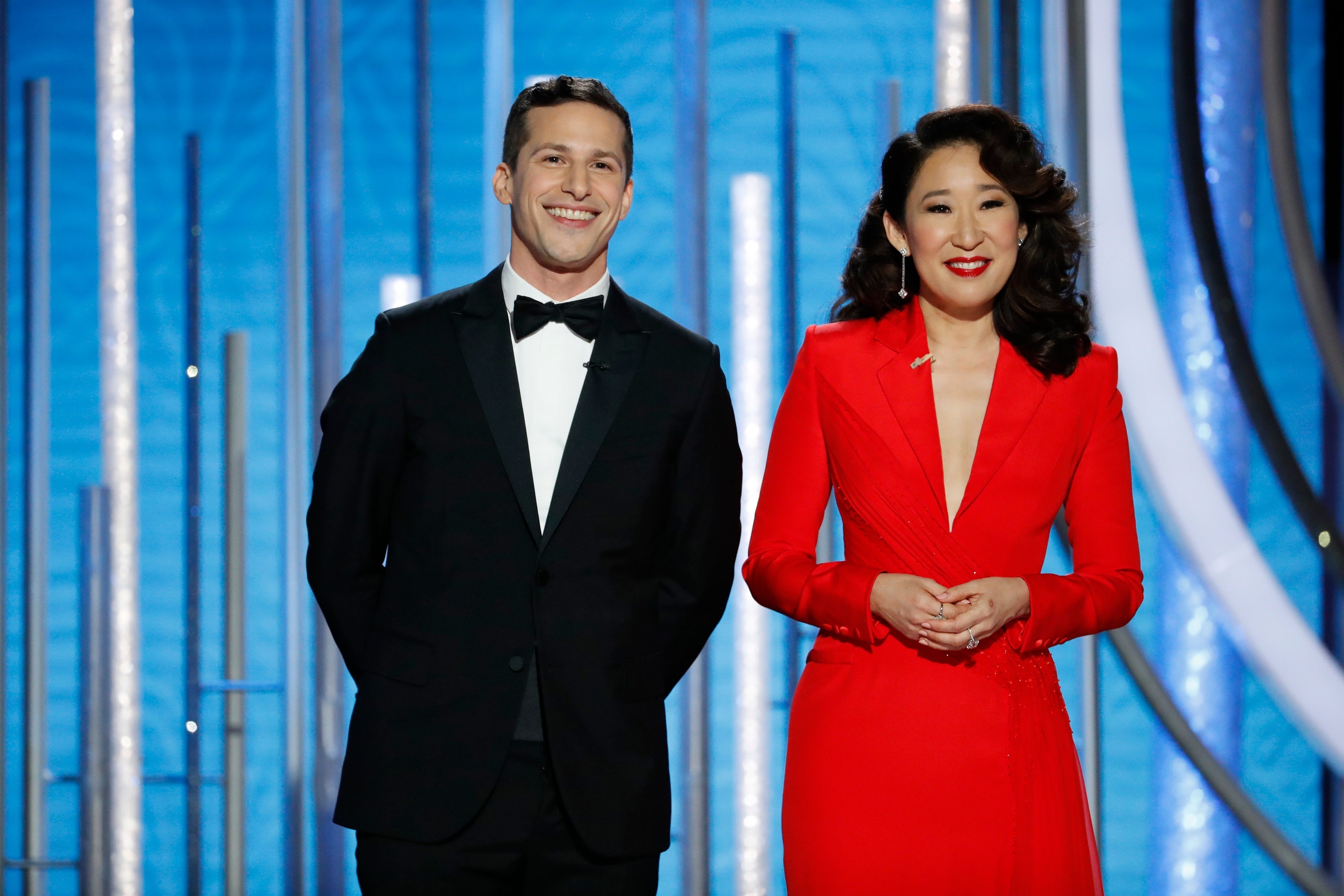 Sandra Oh, Andy Samberg, Golden Globes, flu shots, 3000x2000 HD Desktop