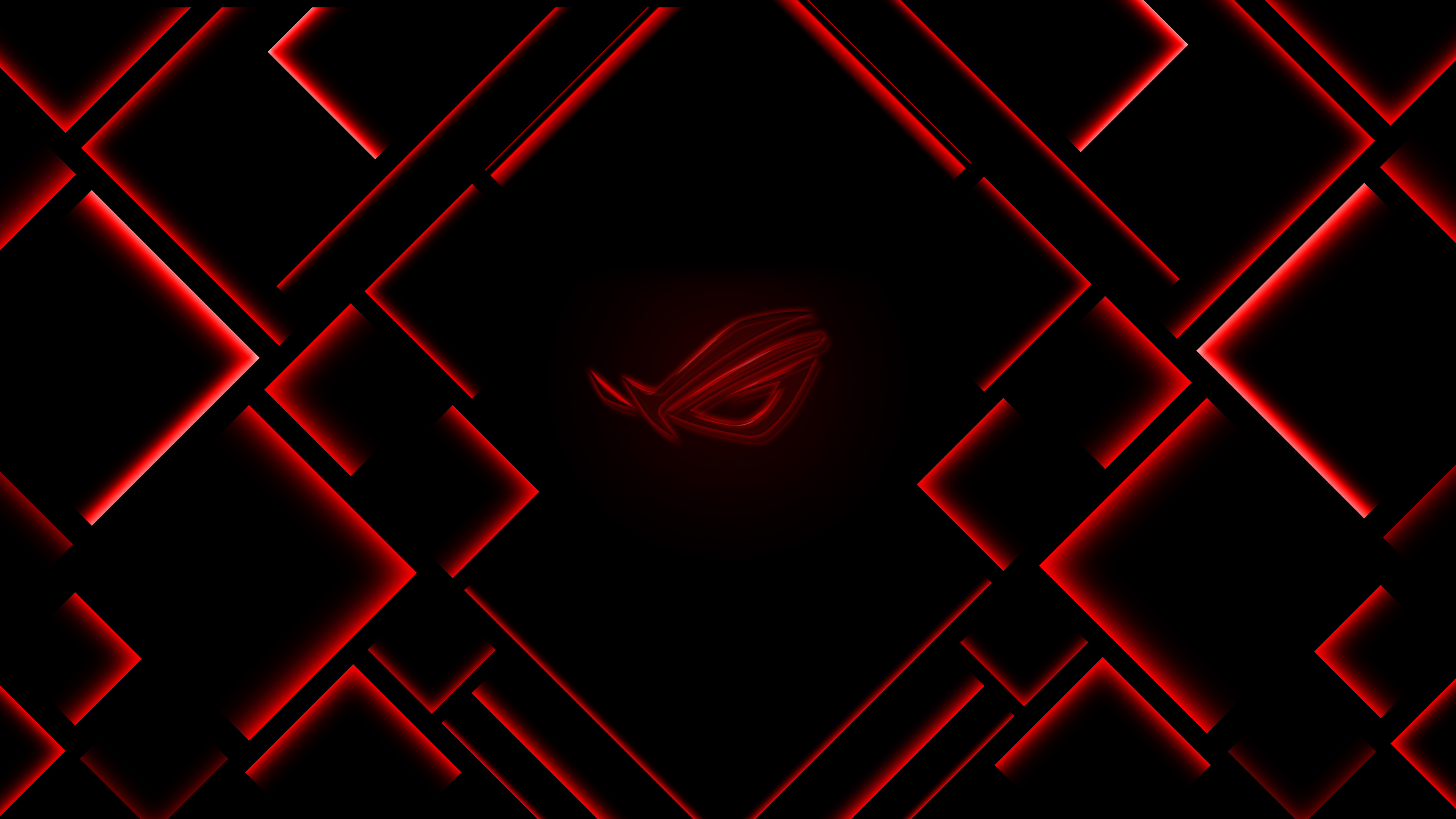 ASUS Republic of Gamers logo, Red glowing square grid, Black minimal backdrop, 4K Desktop wallpaper