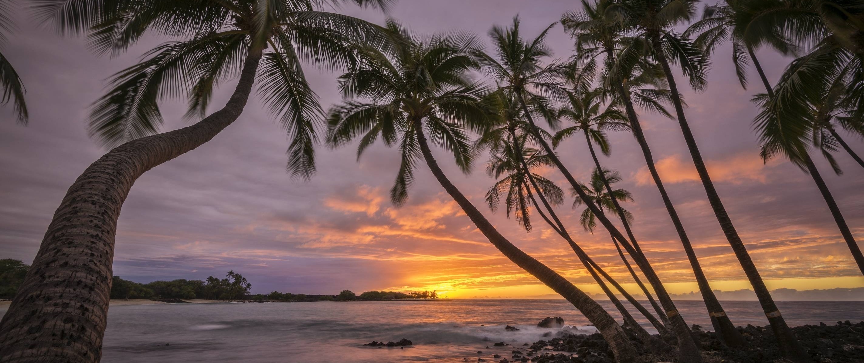 Makalawena Beach, Hawaiian Sunset Wallpaper, 2850x1200 Dual Screen Desktop