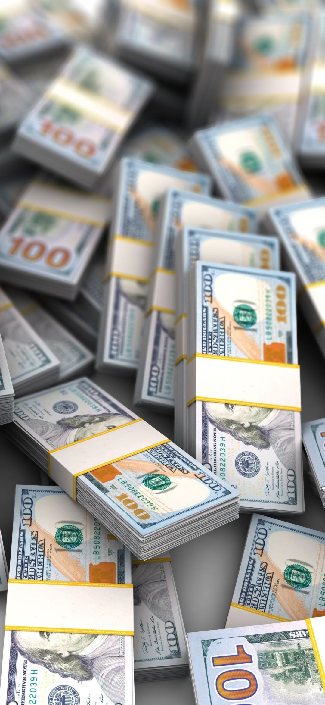 100 US dollar bills, Benjamin Franklin portrait, Bundled paper currency stacks, HD Phone wallpaper