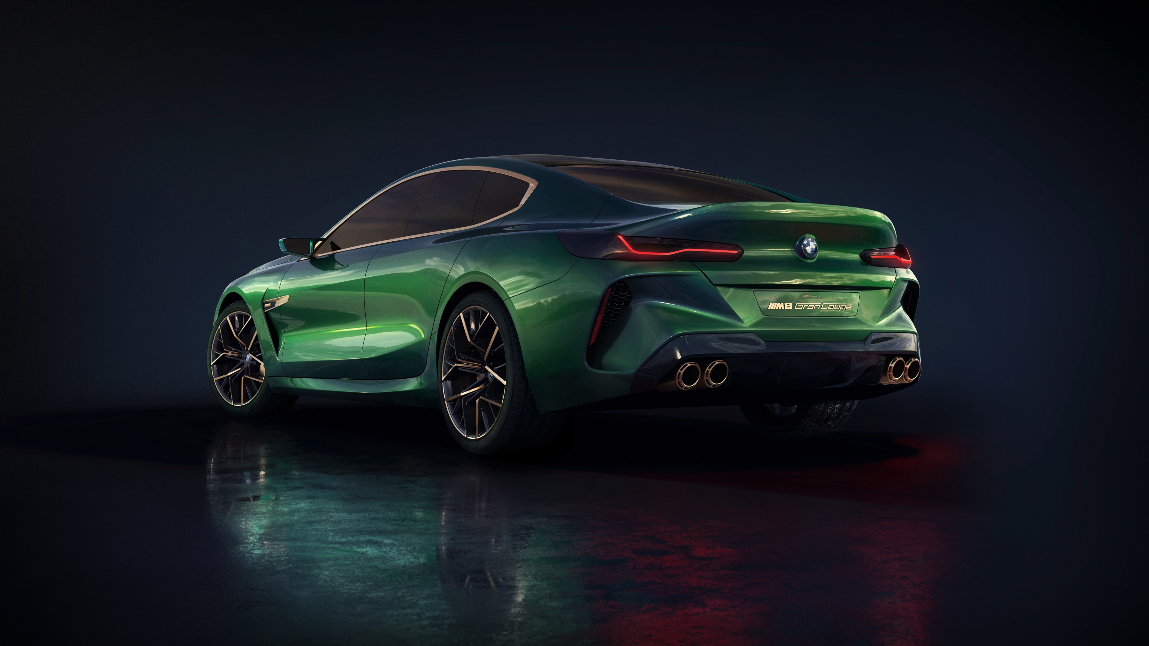 BMW M8, Gran Coupe, Rear View, Green, Auto, 3840x2160 4K Desktop
