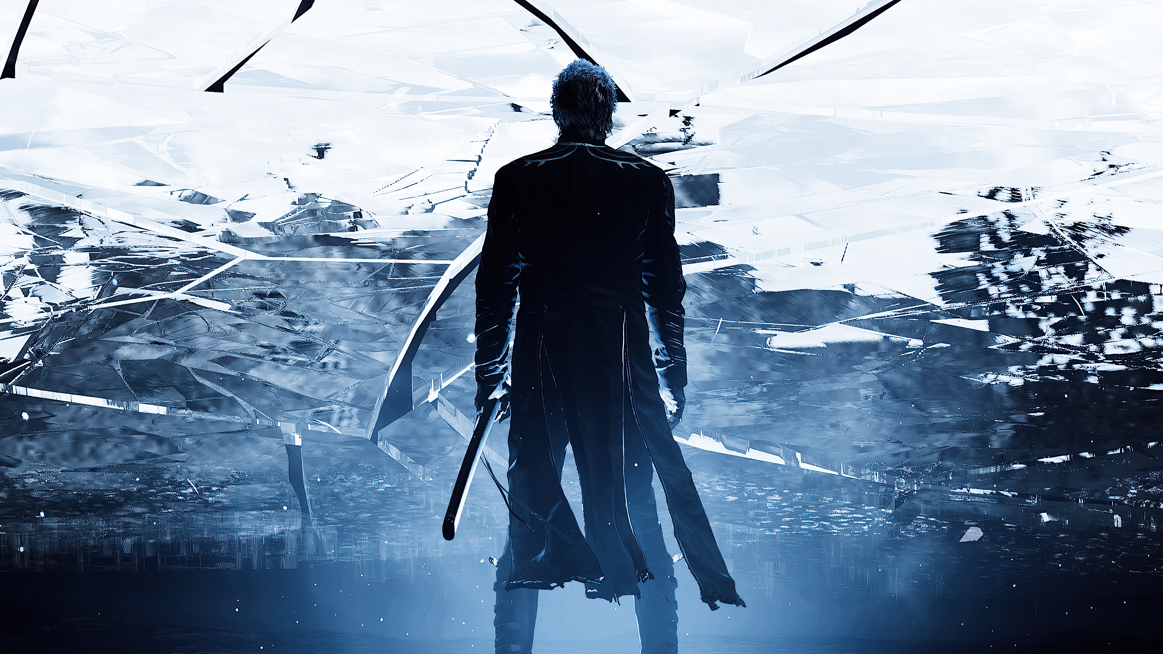 Vergil, Yamato katana, shattered glass reflection, 4K Desktop wallpaper
