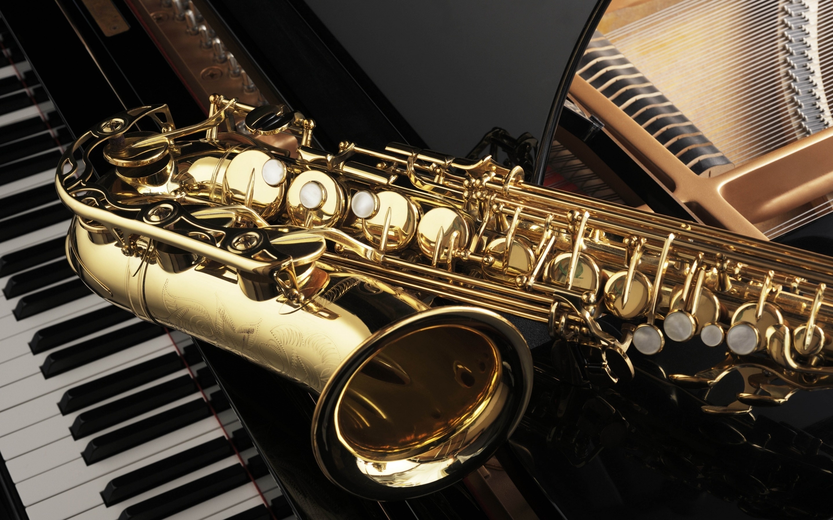 Saxophone and piano wallpaper, Musical harmony, Artistic collaboration, Captivating visual appeal, 2880x1800 HD Desktop