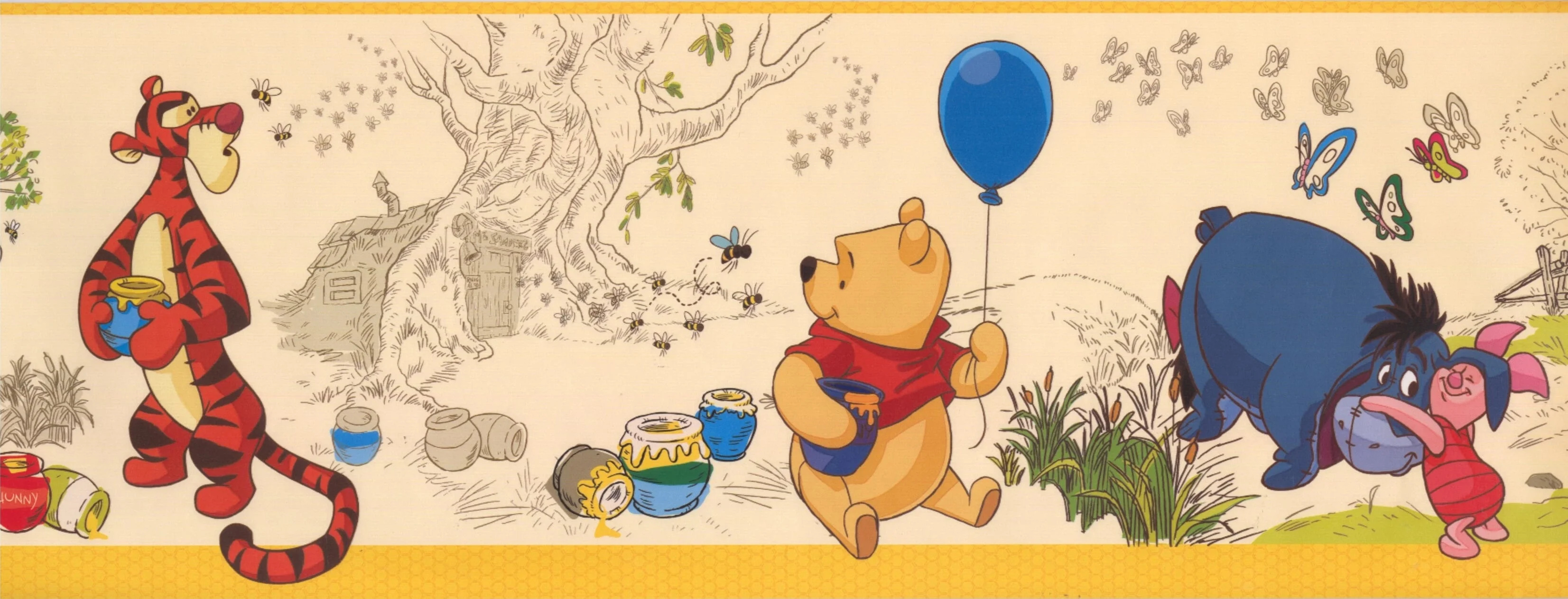 York Wallcoverings tiger, Winnie the Pooh, Eeyore and Piglet, Wallpaper, 3310x1270 Dual Screen Desktop