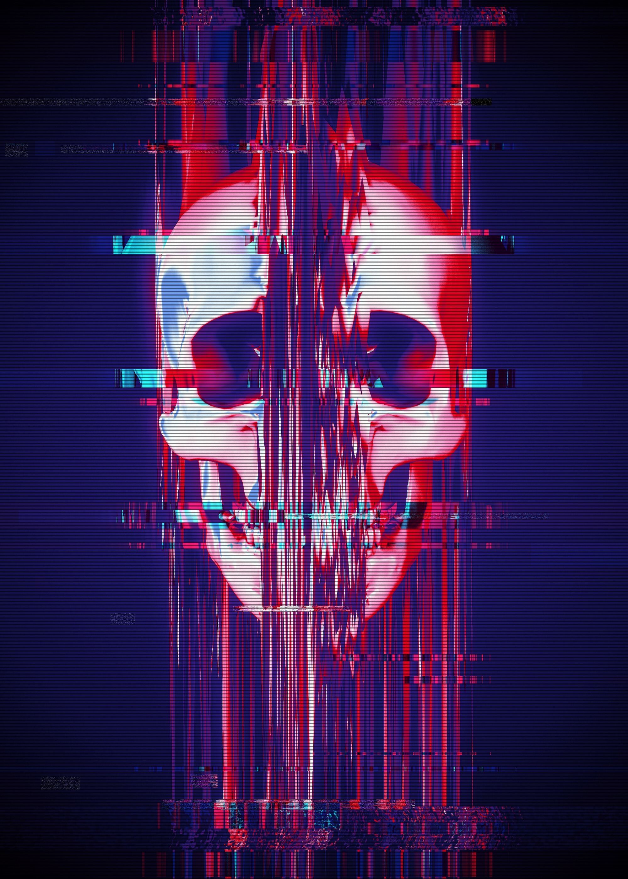 Glitch skull, Digital glitch, Dark backgrounds, Distorted art, 2000x2800 HD Phone