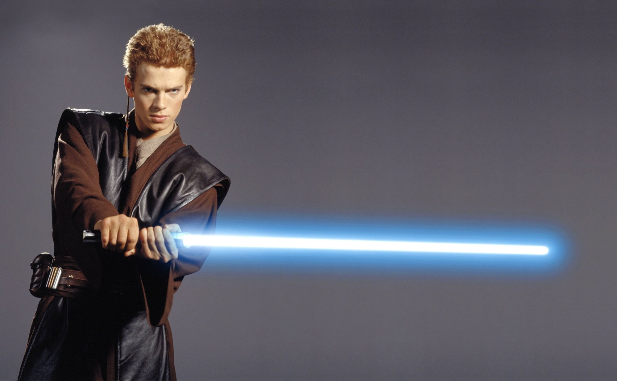 Anakin Skywalker, Hayden Christensen, Glowing blue lightsaber, HD Desktop wallpaper