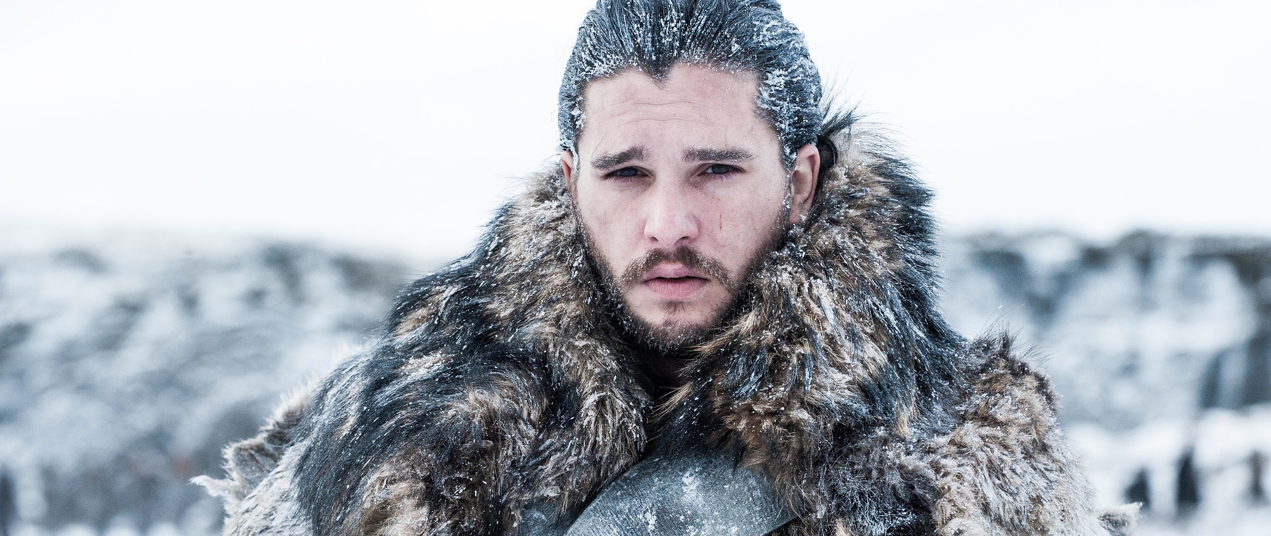 Jon Snow, Game of Thrones, 4K wallpaper, Dramatic portrayal, 2560x1080 Dual Screen Desktop