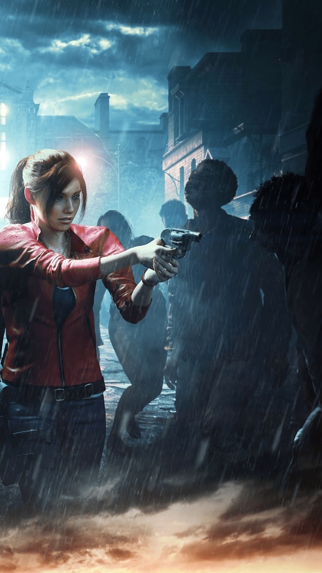 Claire Redfield, zombie horde, rainy Raccoon City street, Full HD Phone wallpaper