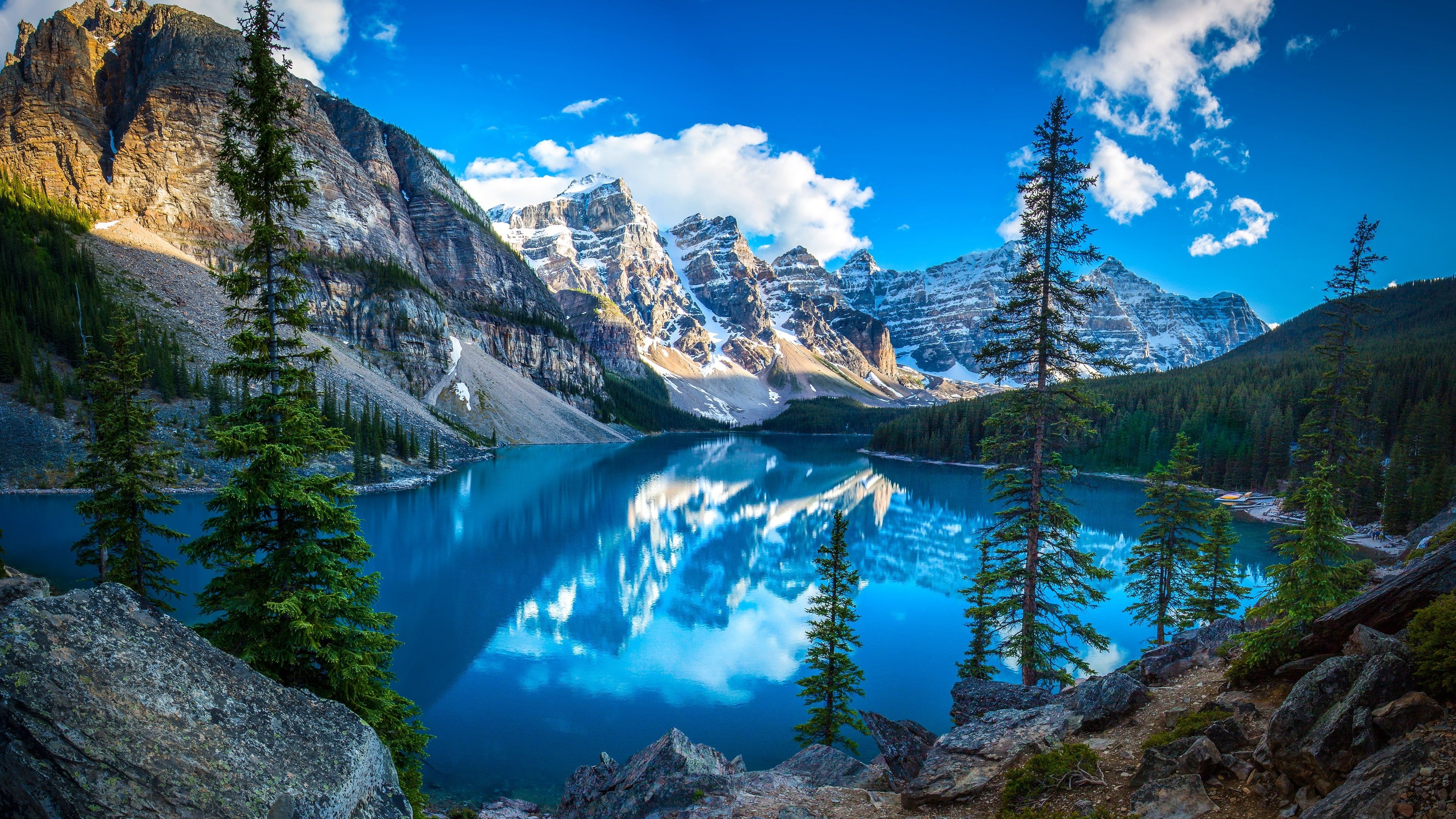 Moraine Lake, Travels, Iconic landscape, Tranquil beauty, 3840x2160 4K Desktop