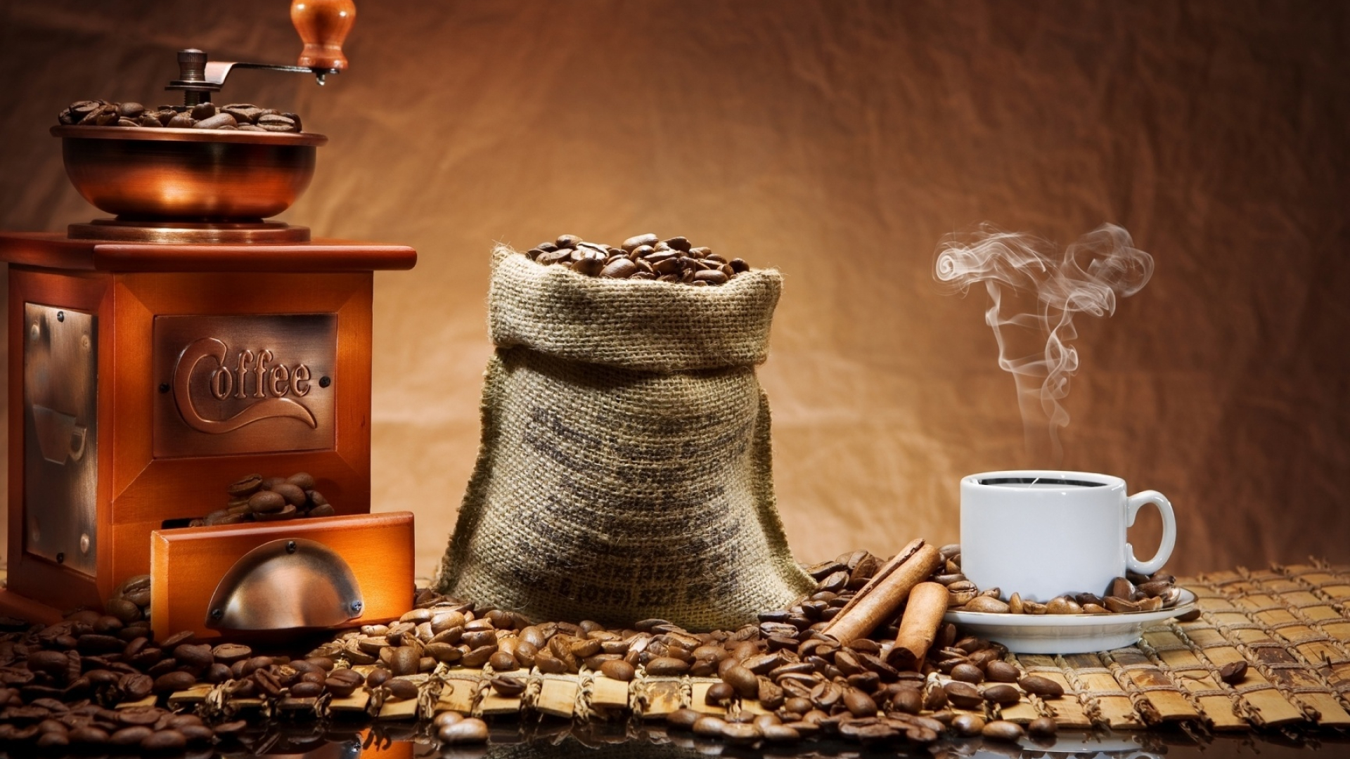 Coffee beans grinder wallpaper, Perfect grind, Fresh aroma, Coffee brewing ritual, 1920x1080 Full HD Desktop