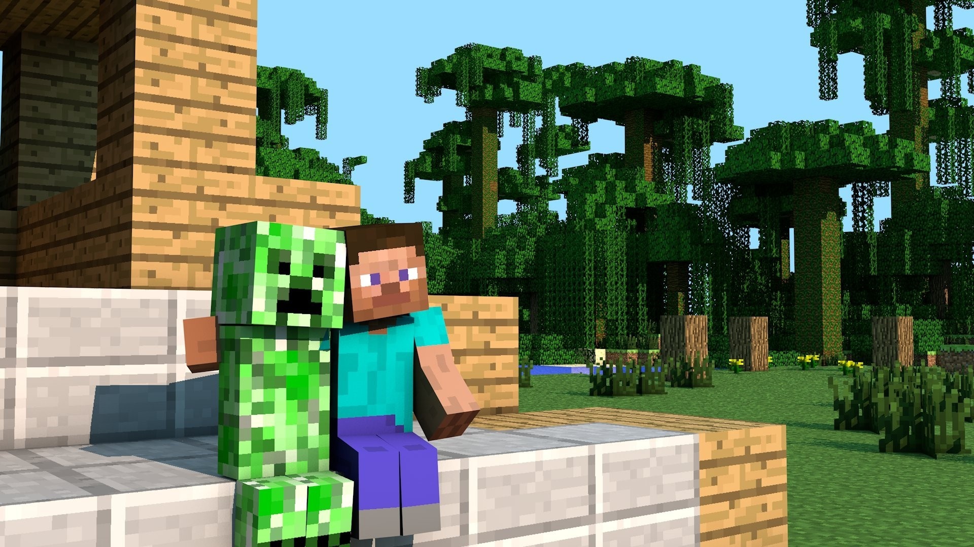 Steve, Minecraft Creeper, Minecraft jungle biome, Full HD Desktop wallpaper