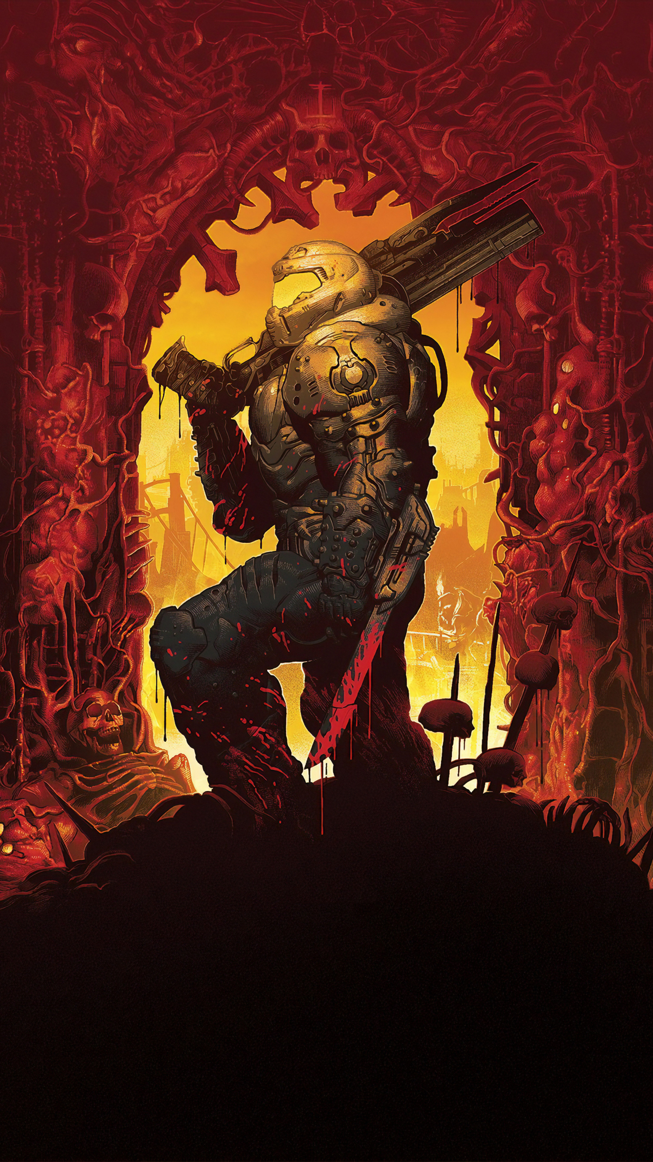 Doom Slayer, Doom Eternal, Hellish demon gateway, 4K Phone wallpaper