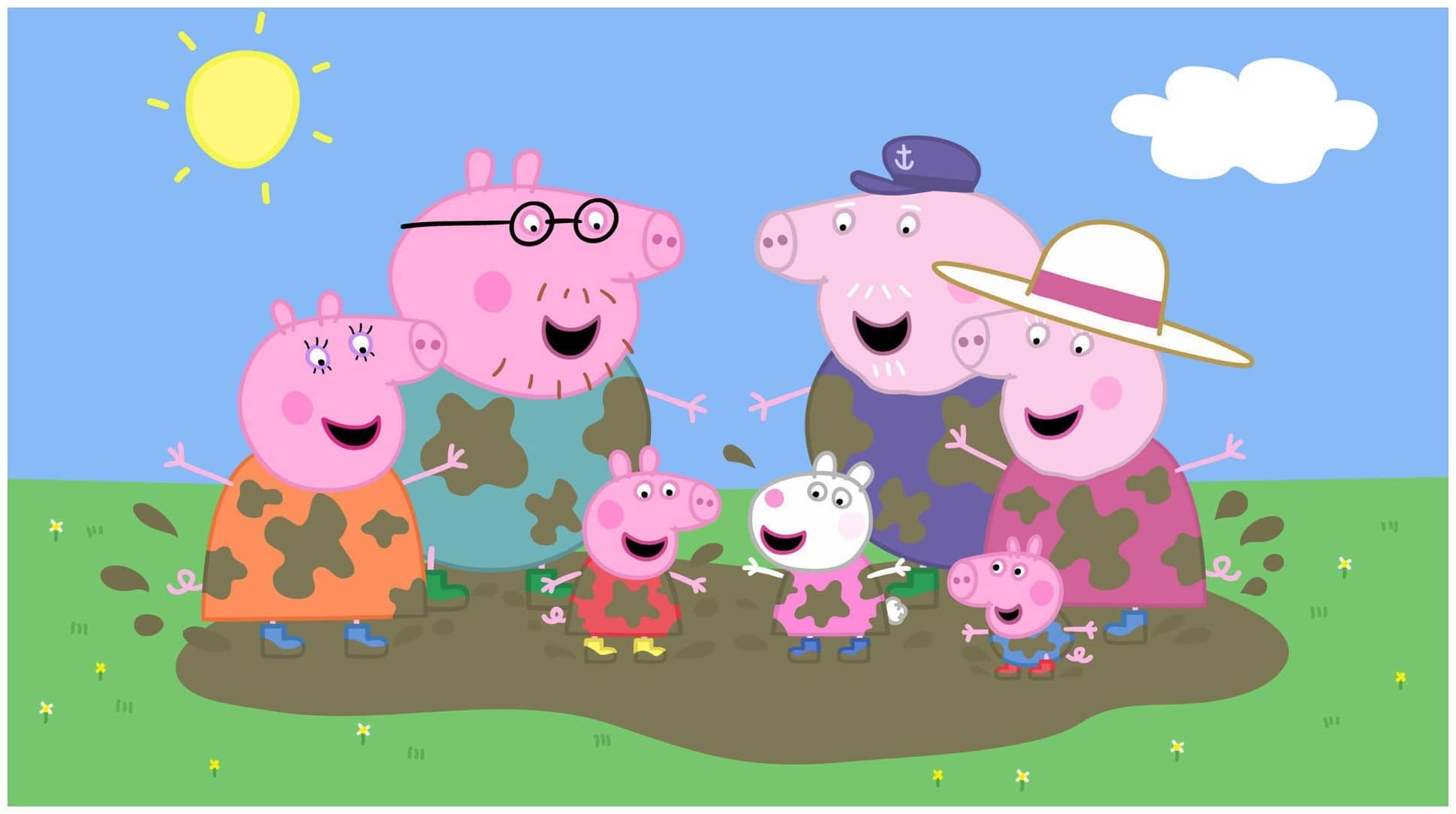 Peppa Pig, Suzy Sheep, George Pig, Grandpa Pig and Granny Pig, Daddy Pig and Mummy Pig, HD Desktop wallpaper