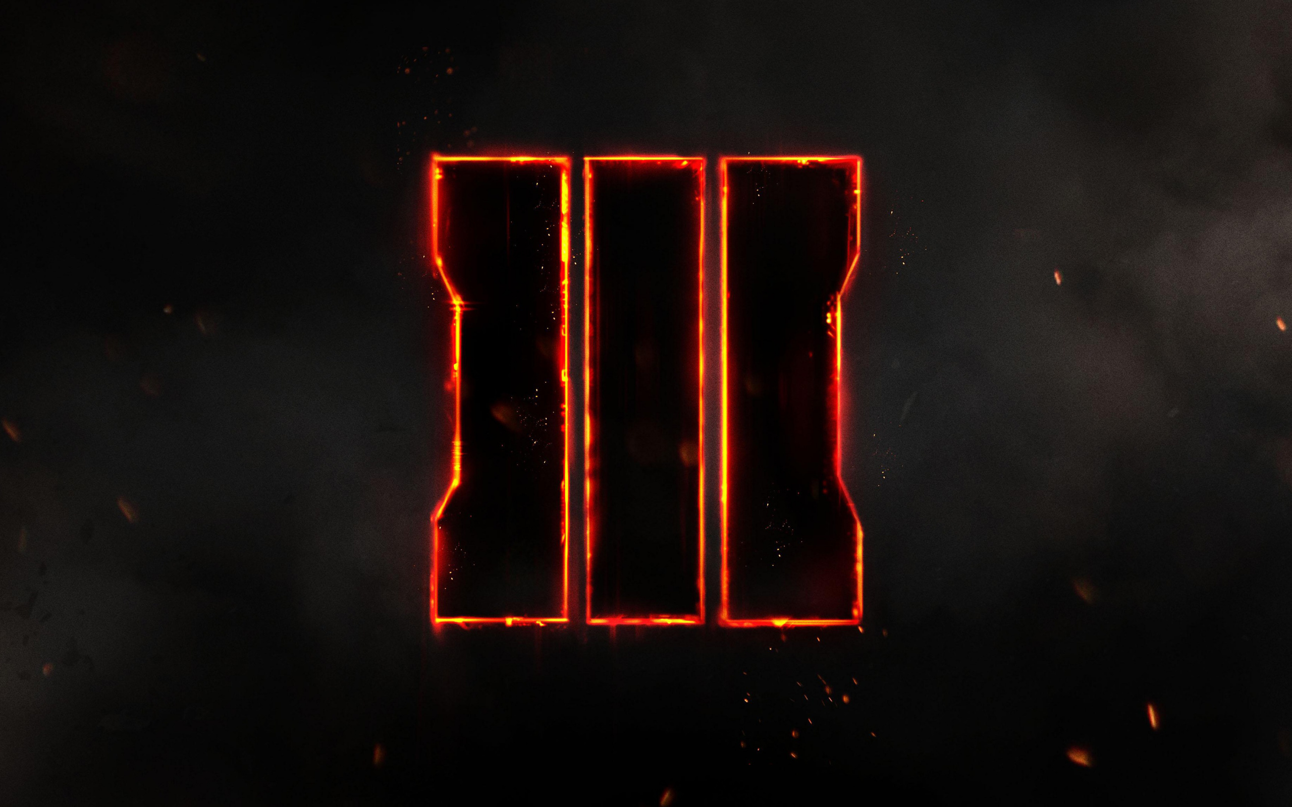 Call of Duty: Black Ops III logo, Glowing Roman numeral III, Dark smoky background with embers, HD Desktop wallpaper