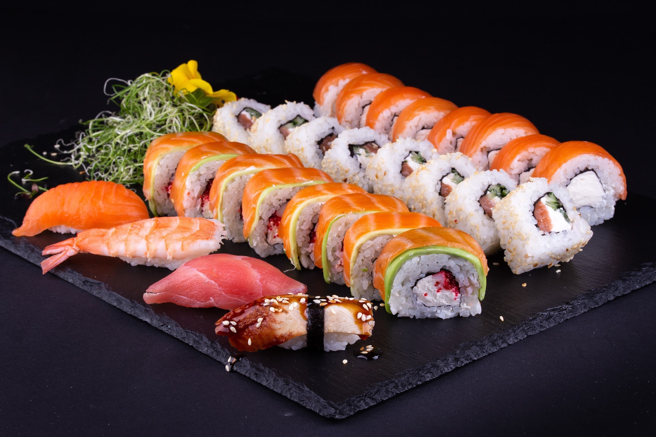 Mouth-watering sushi, Traditional Japanese food, Artful presentation, Culinary delight, 2210x1480 HD Desktop