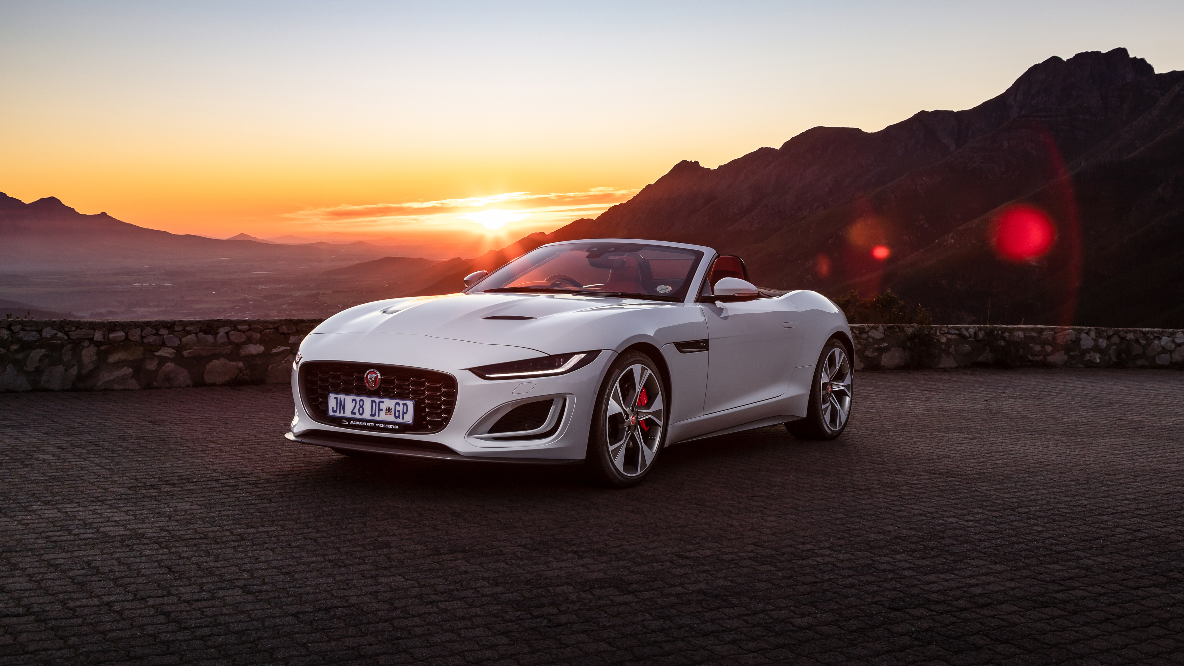 Jaguar F-TYPE, White car, Convertible sunset, Stunning scenery, 3840x2160 4K Desktop