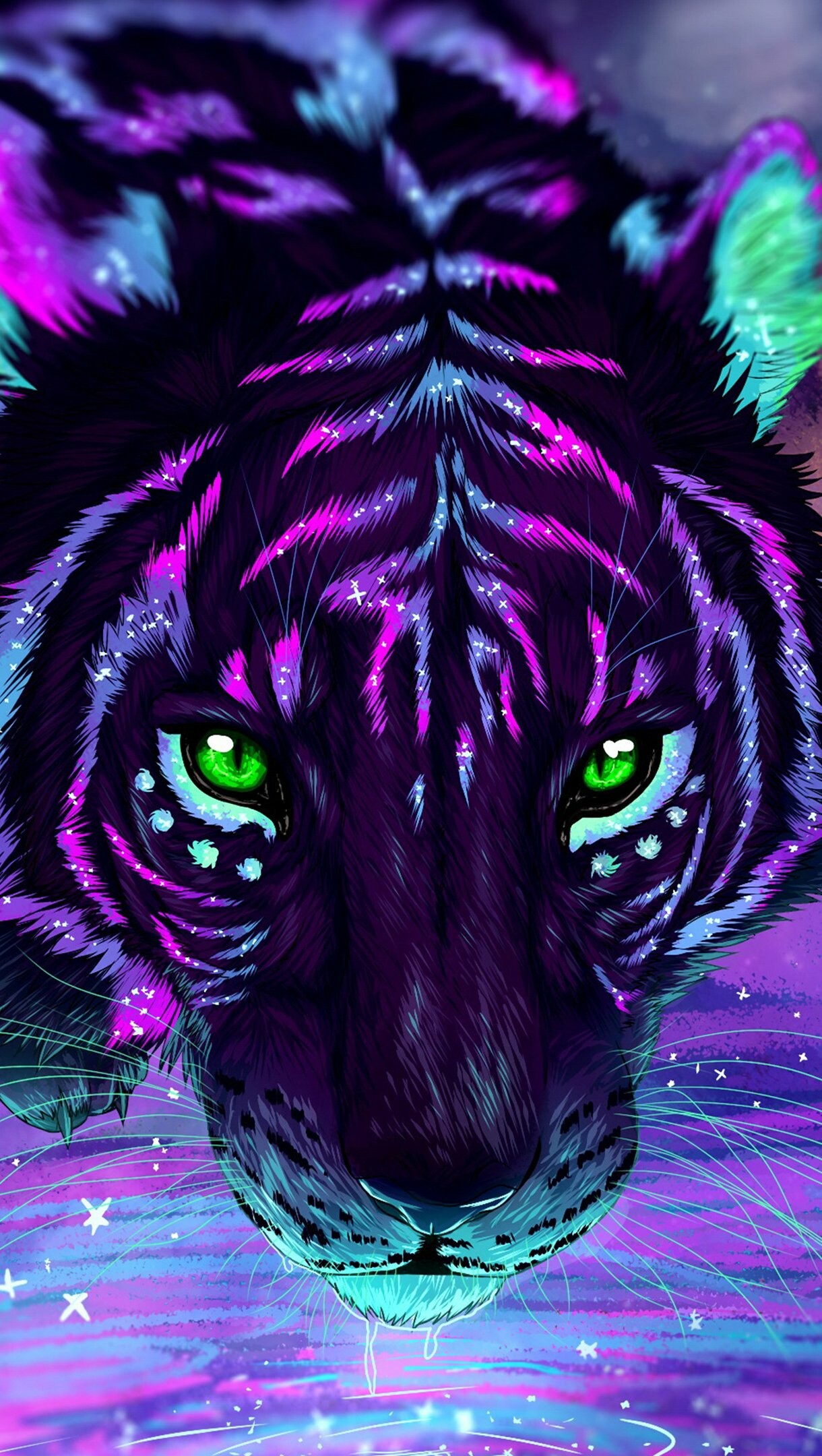 Neon tiger artwork, Captivating 4K wallpaper, Mesmerizing visuals, Stunning colors, 1220x2160 HD Phone