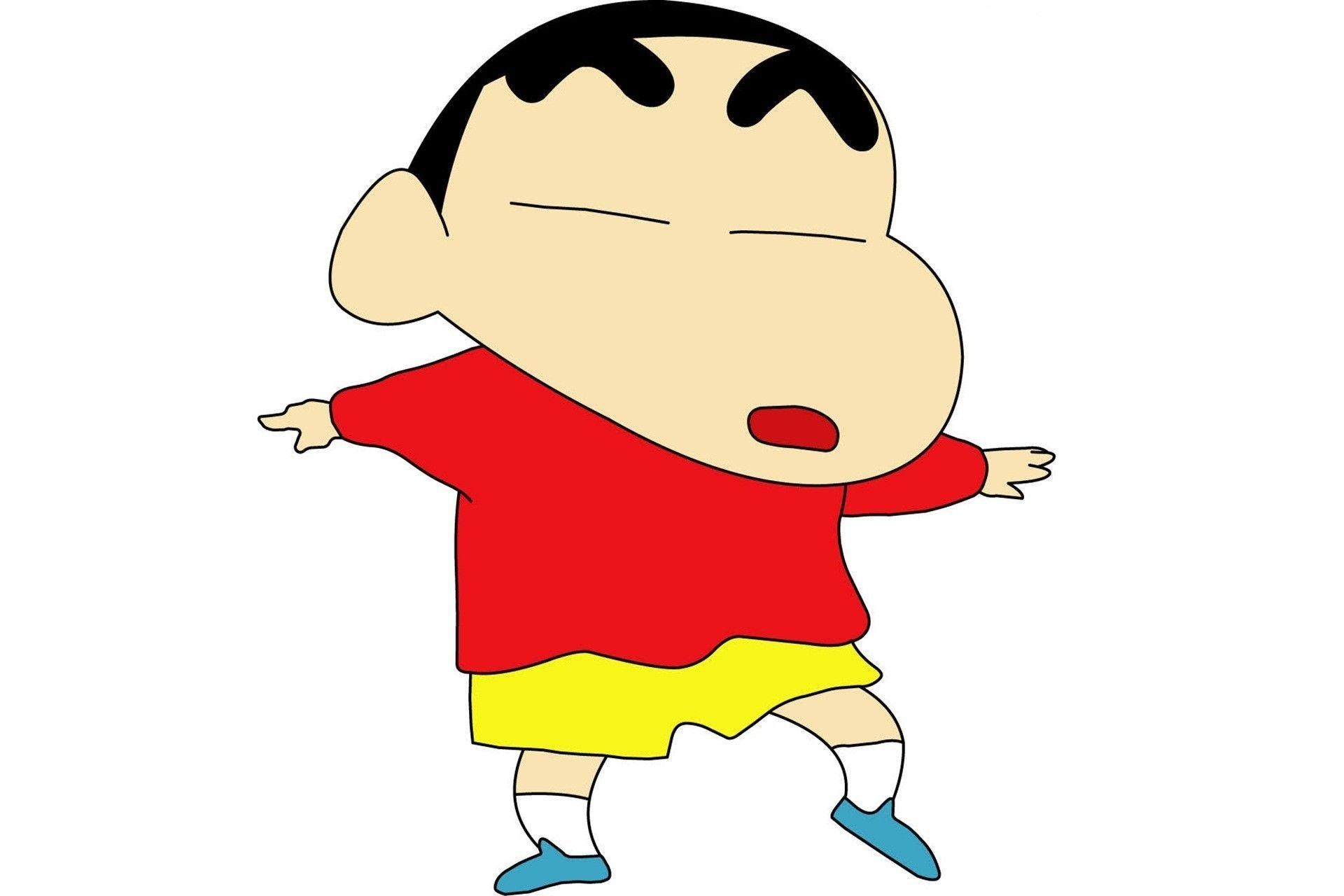 Shinnosuke Nohara, red shirt yellow shorts, minimalist white background, HD Desktop wallpaper