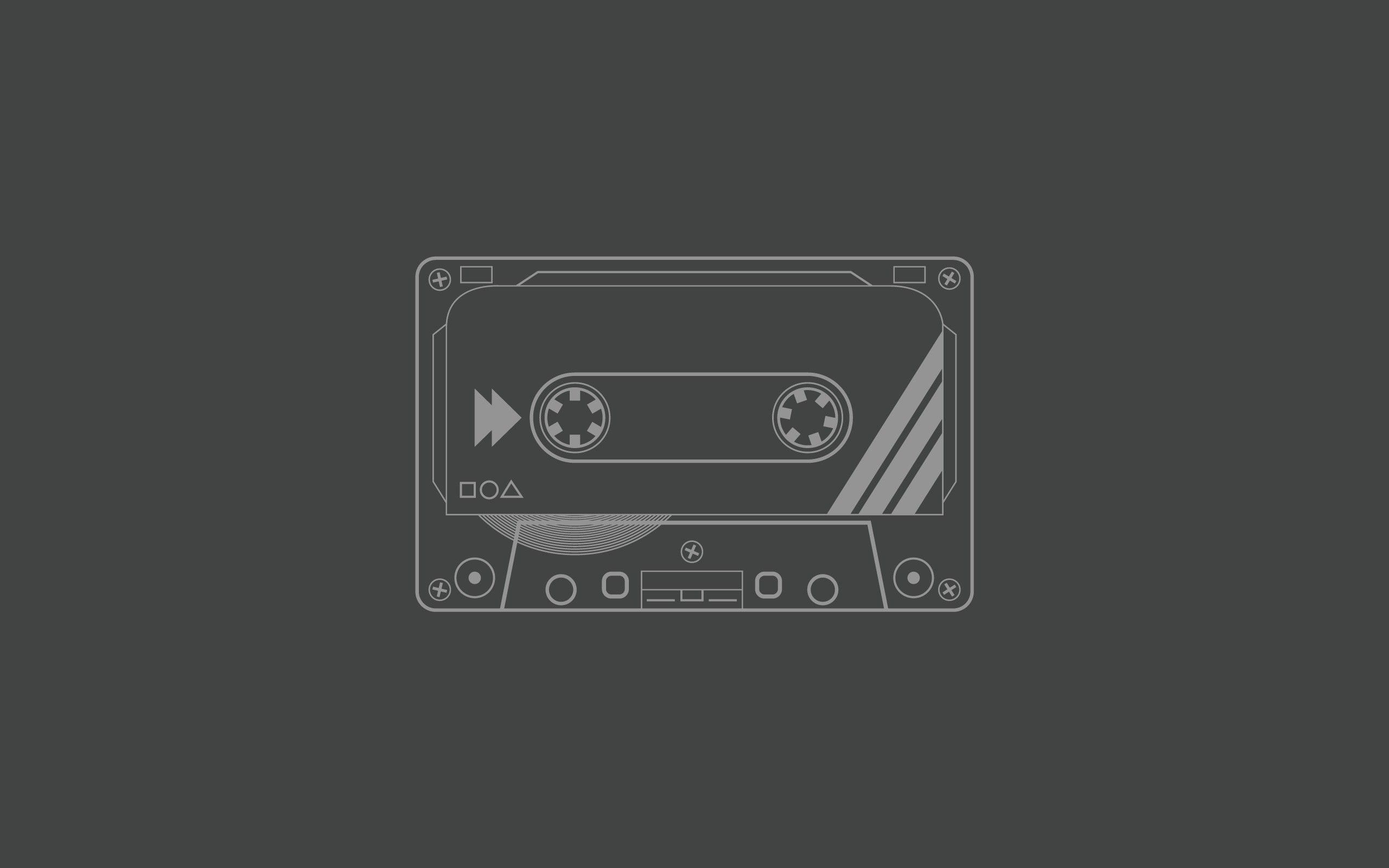 Cassette tape line illustration, Tape spool outline, Dark grey minimalist backdrop, HD Desktop wallpaper