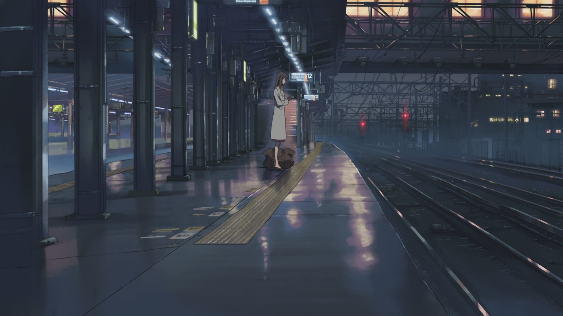 Akari Shinohara, 5 Centimeters per Second, Night train station platform, Full HD Desktop wallpaper