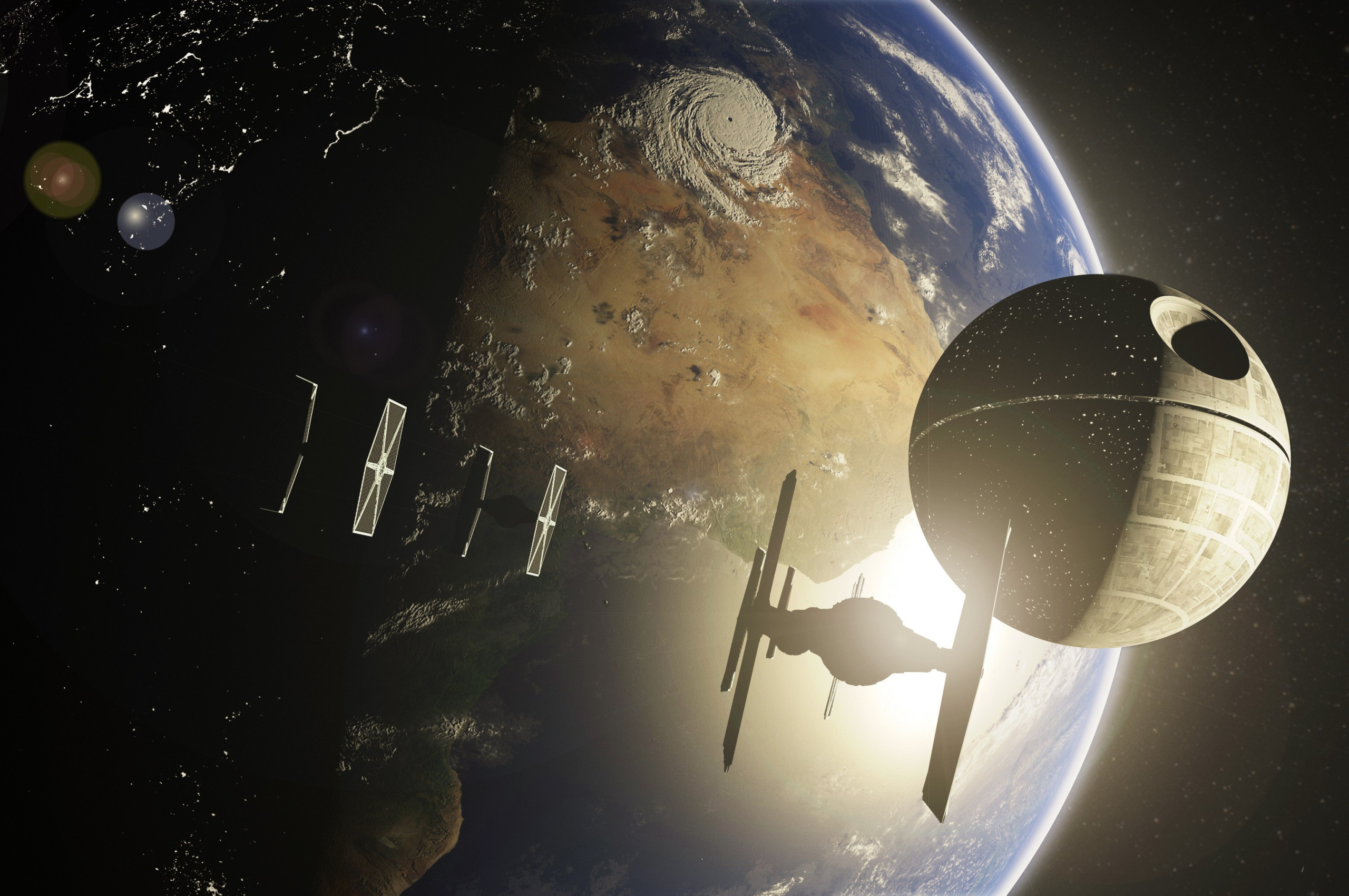 Death Star, Star Wars, Tie Fighter, Earth, 2560x1700 HD Desktop