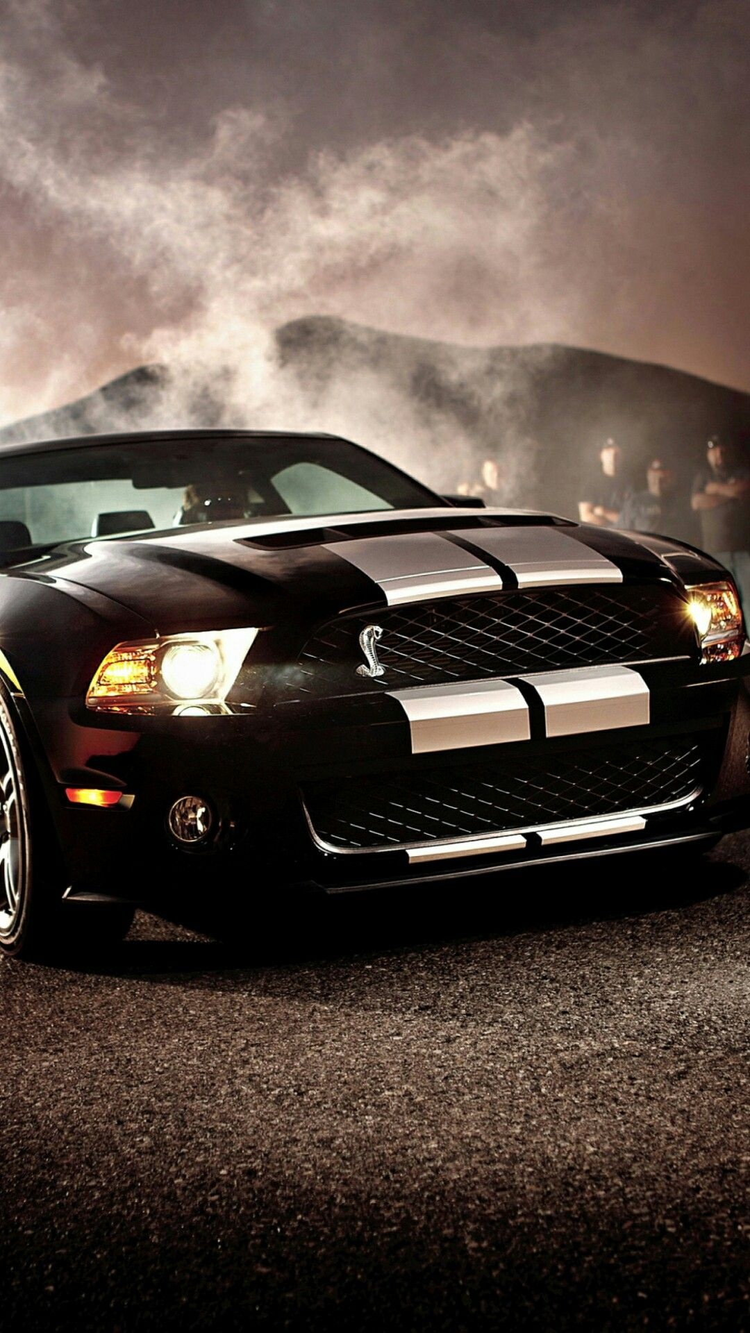 Ford Shelby GT500, Shelby Cobra grille emblem, Burnout tire smoke, Full HD Phone wallpaper