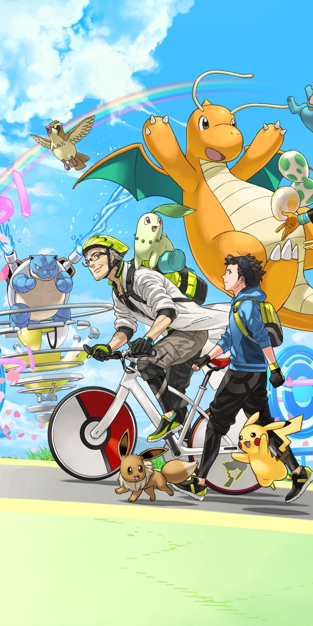 Professor Willow, Pikachu, Dragonite, Eevee, Blastoise, HD Phone wallpaper