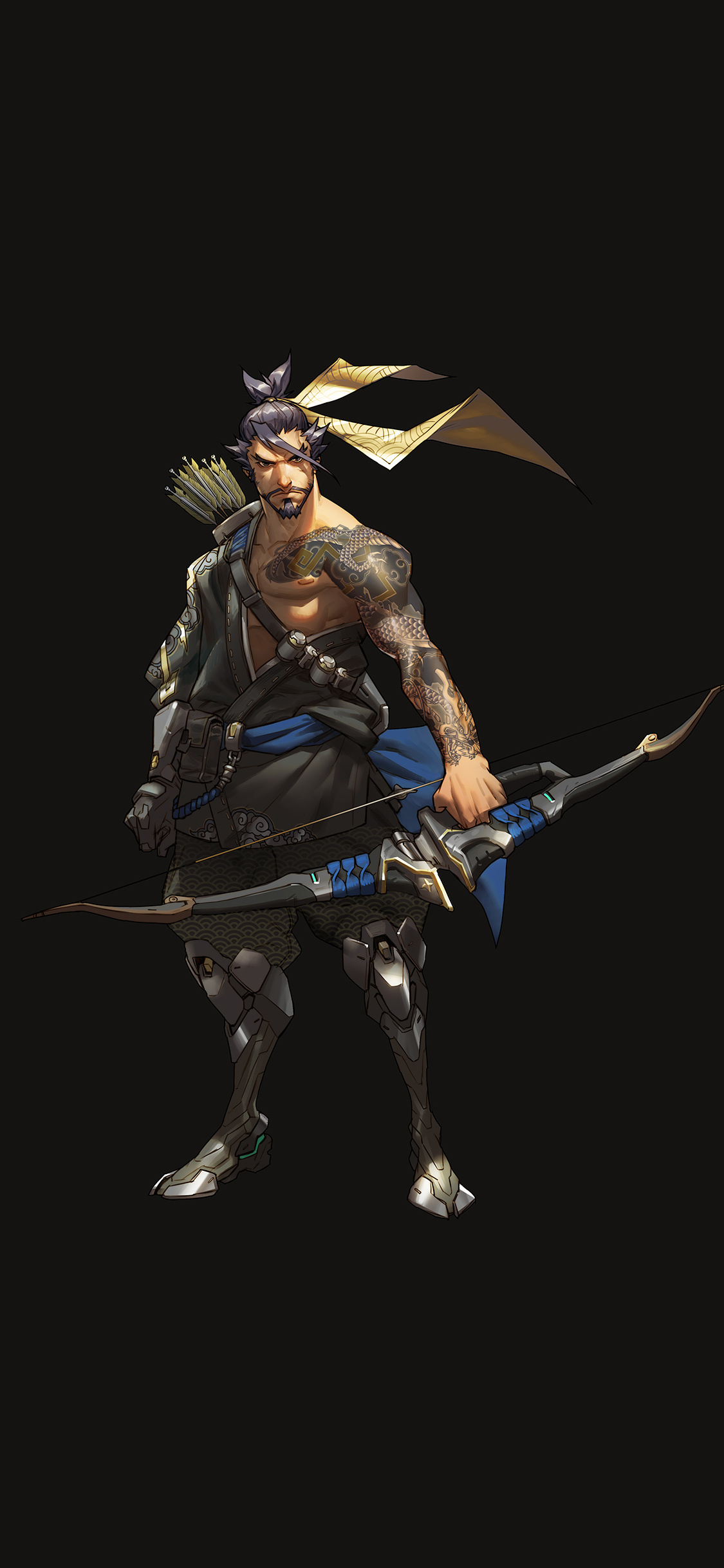 Hanzo, Overwatch marksman, Dark game art, Illustration, 1130x2440 HD Phone