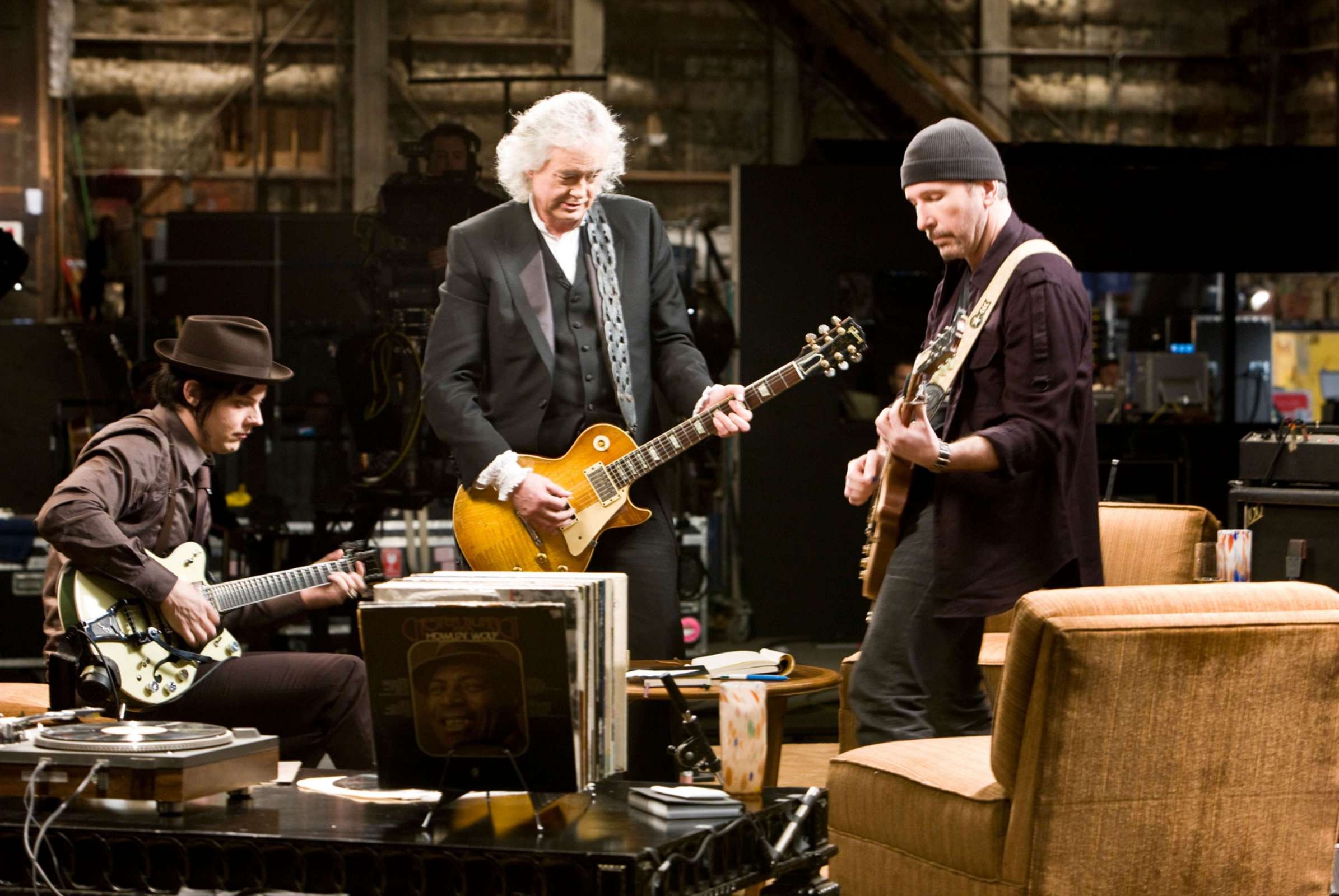 Jimmy Page, Jack White, Edge, Guitar jam, 2390x1600 HD Desktop