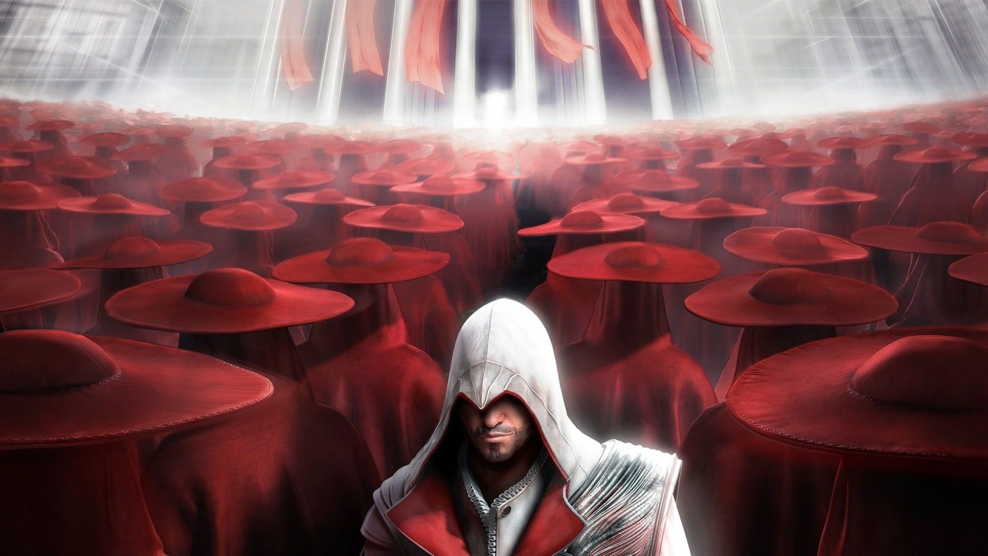Ezio Auditore da Firenze, Assassin's Creed: Brotherhood, Red-robed cardinals crowd, Full HD Desktop wallpaper