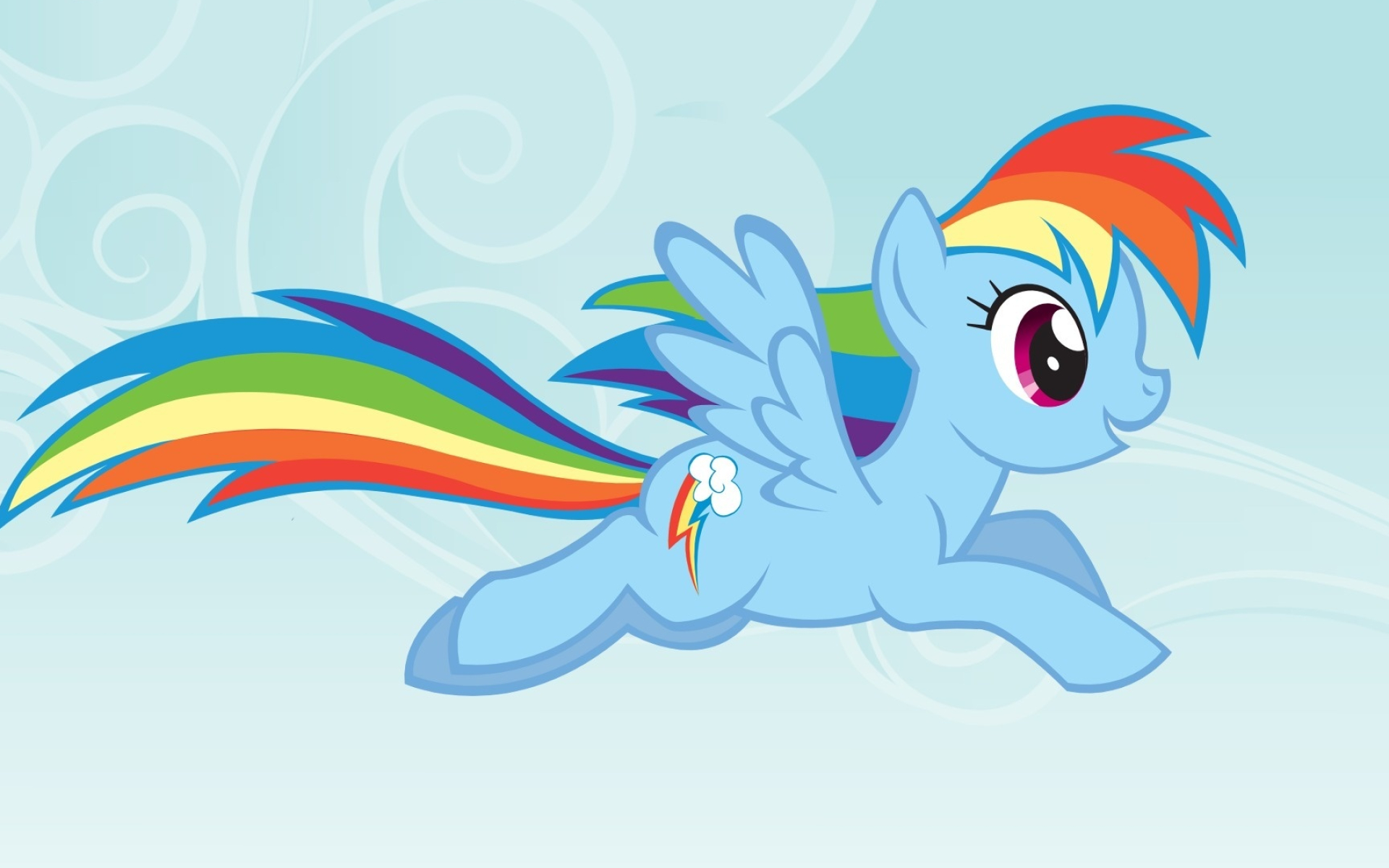 Rainbow Dash, Rainbow mane and tail, Light blue sky background, HD Desktop wallpaper