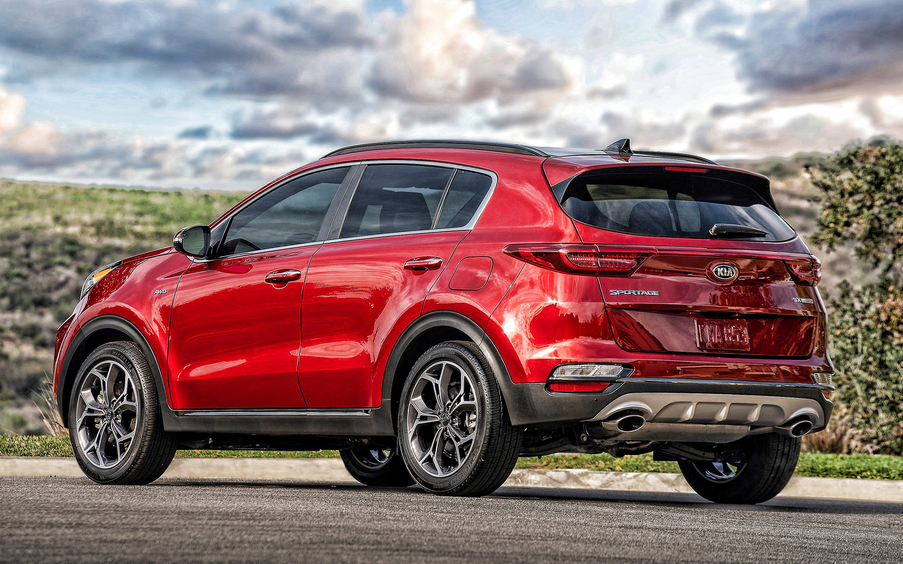 Kia Sportage, 2020 Rear View, Red crossover, Korean cars, 2880x1800 HD Desktop