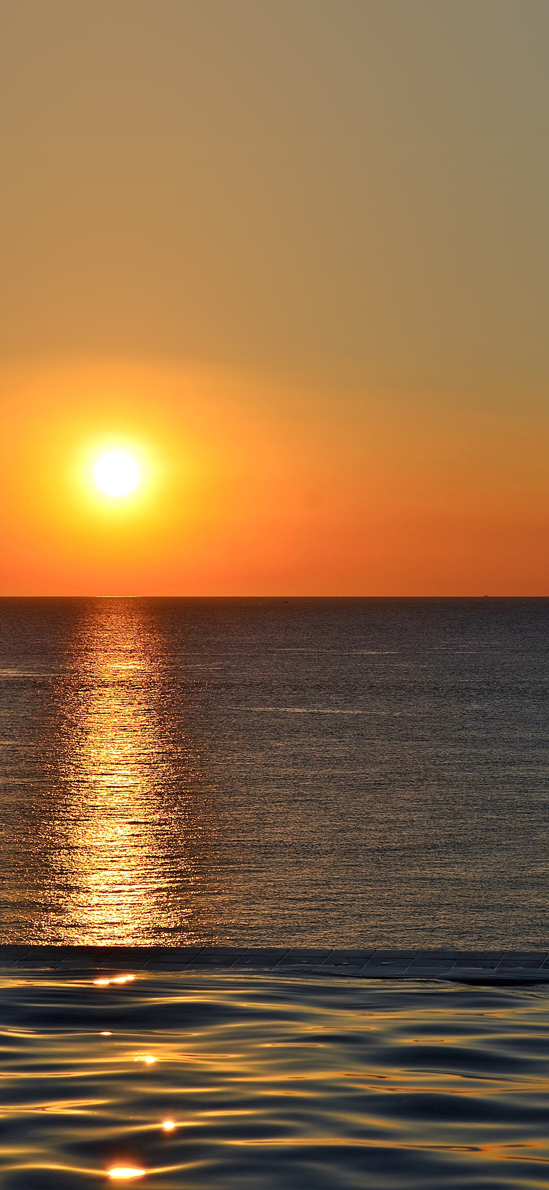Infinity pool edge, Ocean sunset horizon, Golden sun water reflection, HD Phone wallpaper