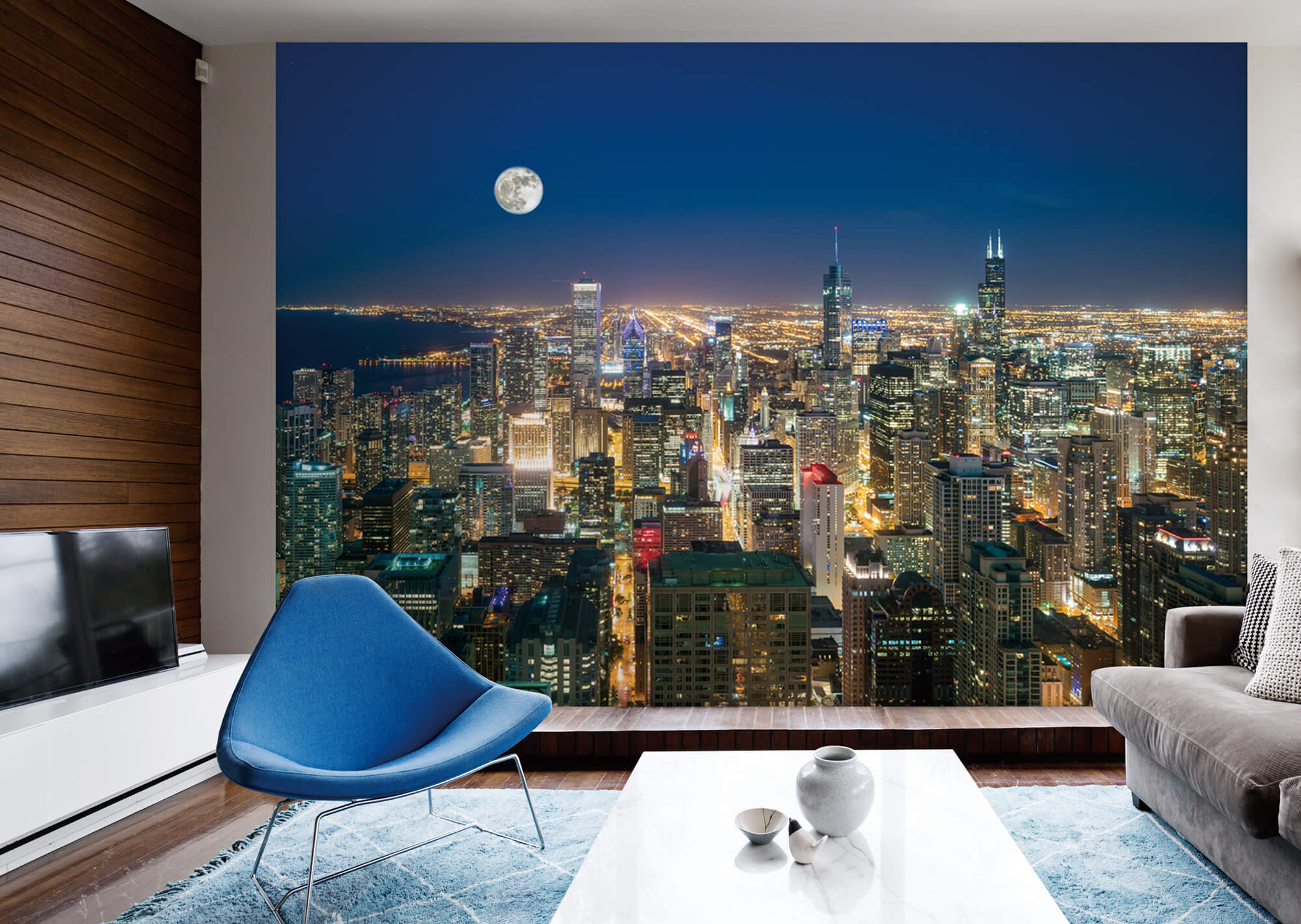 Skyline Mural, Chicago skyline, Wall mural, 2000x1430 HD Desktop